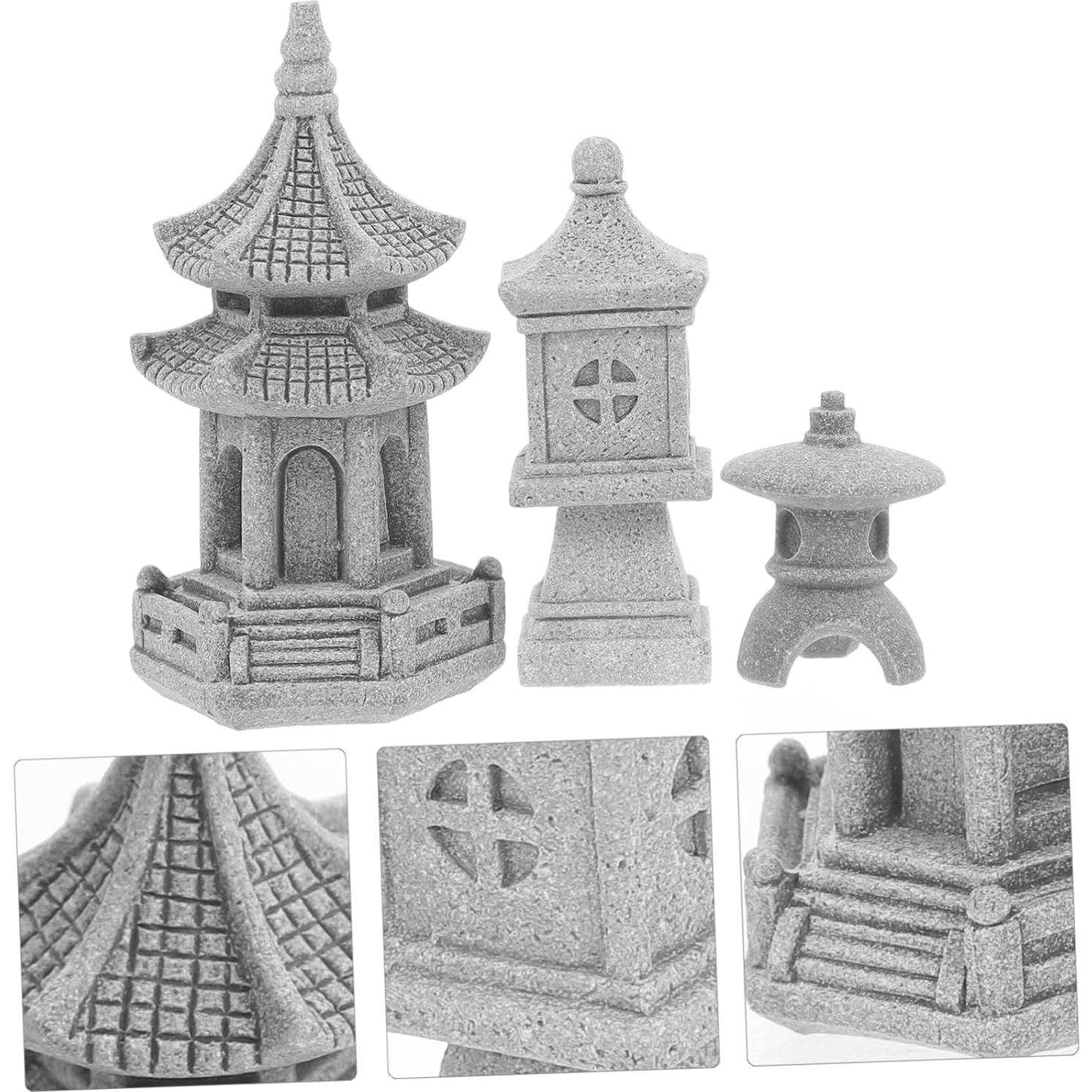 Milisten 3 Piezas Adornos de Jardín Miniatura Estilo Chino