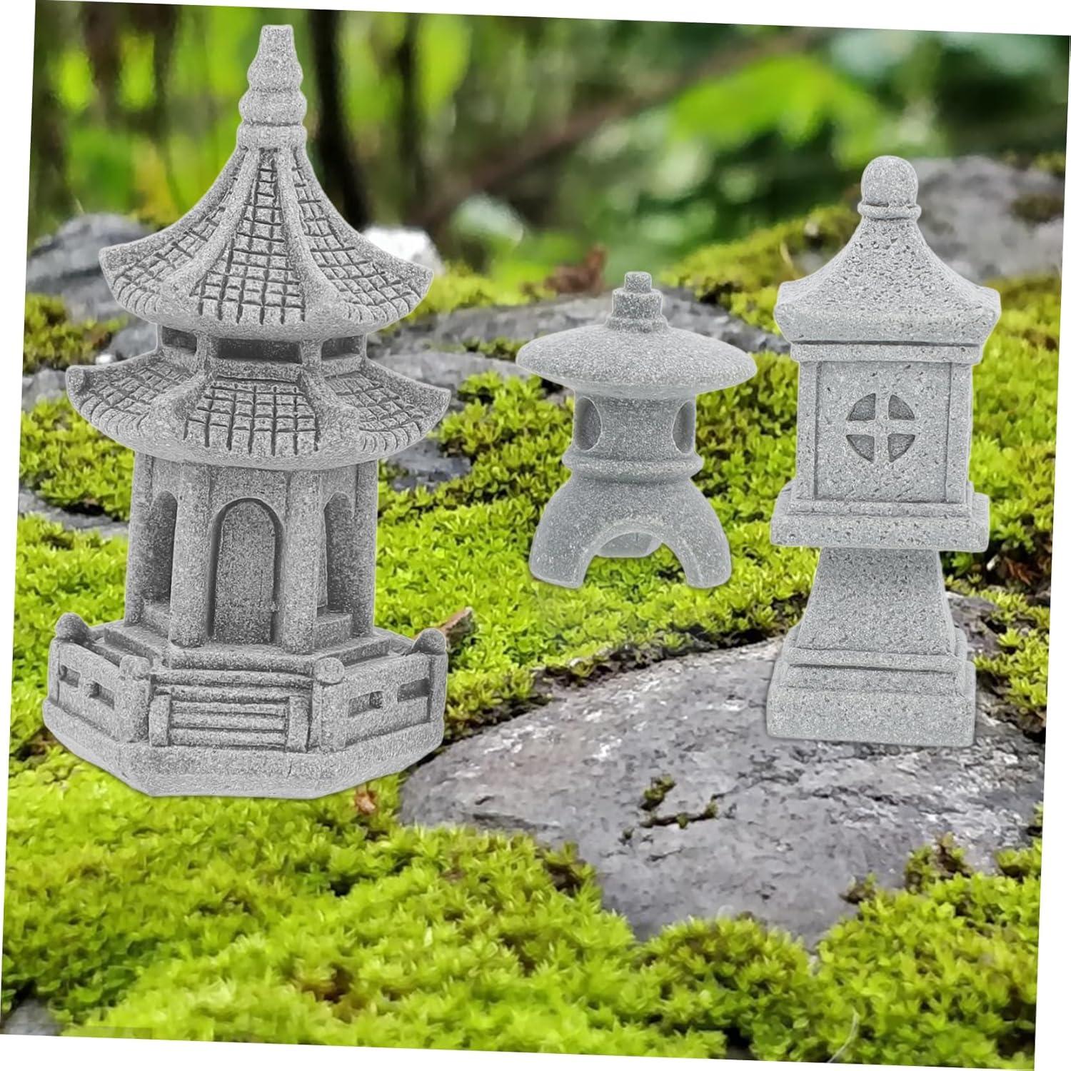 Milisten 3 Piezas Adornos de Jardín Miniatura Estilo Chino