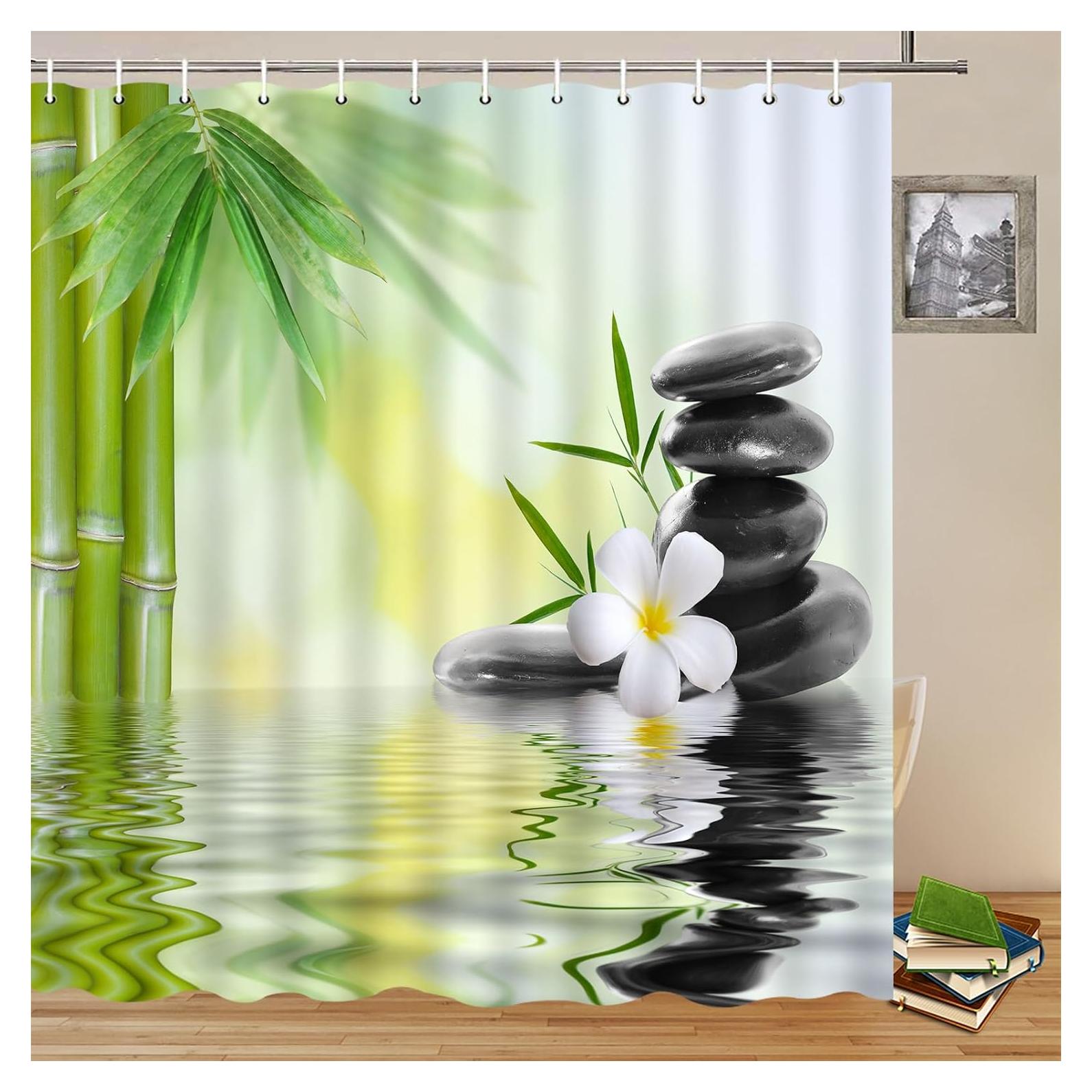 Cortina de Ducha Yadshoti 178x178 cm Bambú Verde Negro