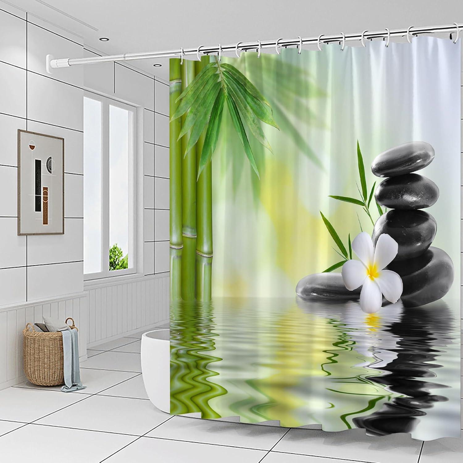 Cortina de Ducha Yadshoti 178x178 cm Bambú Verde Negro