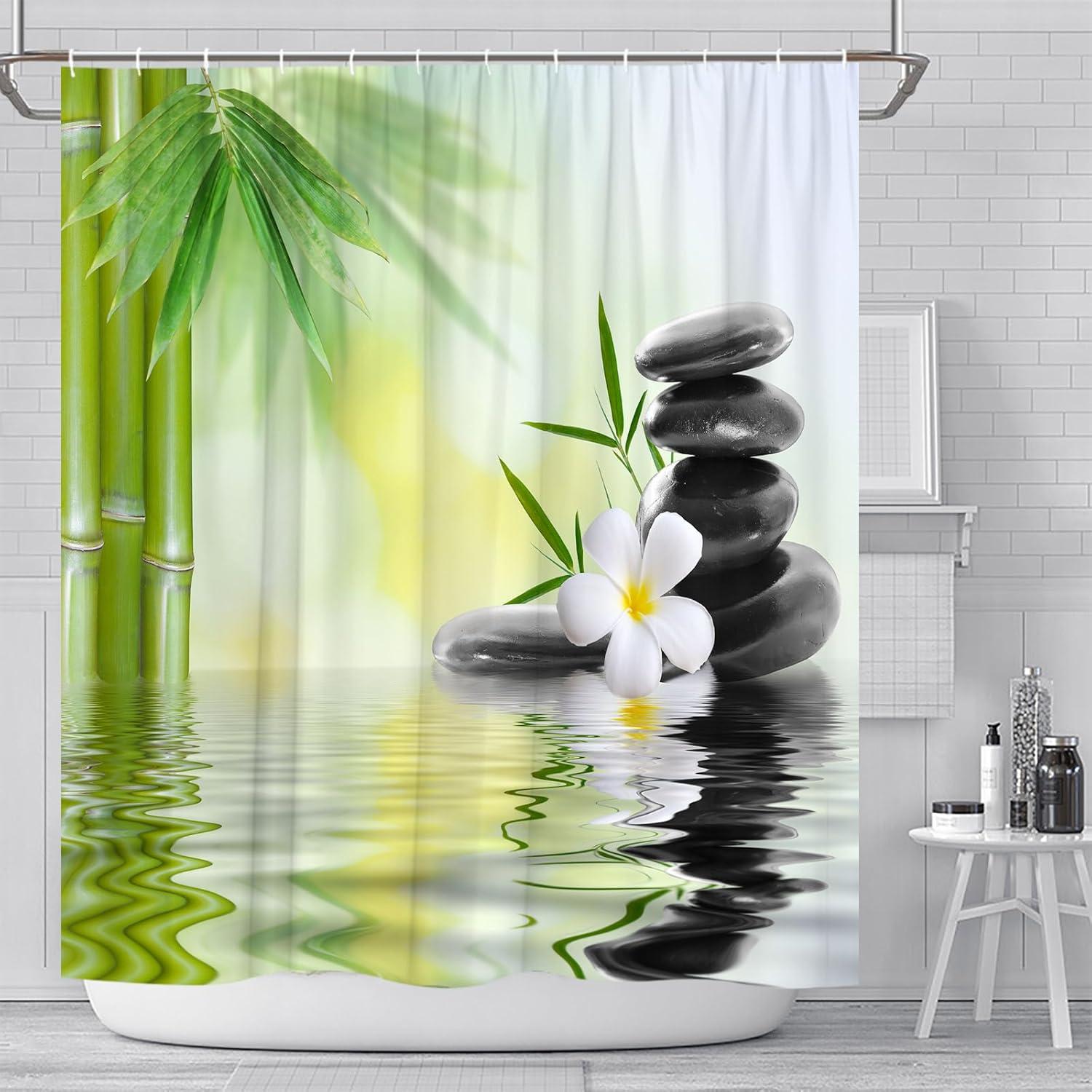 Cortina de Ducha Yadshoti 178x178 cm Bambú Verde Negro