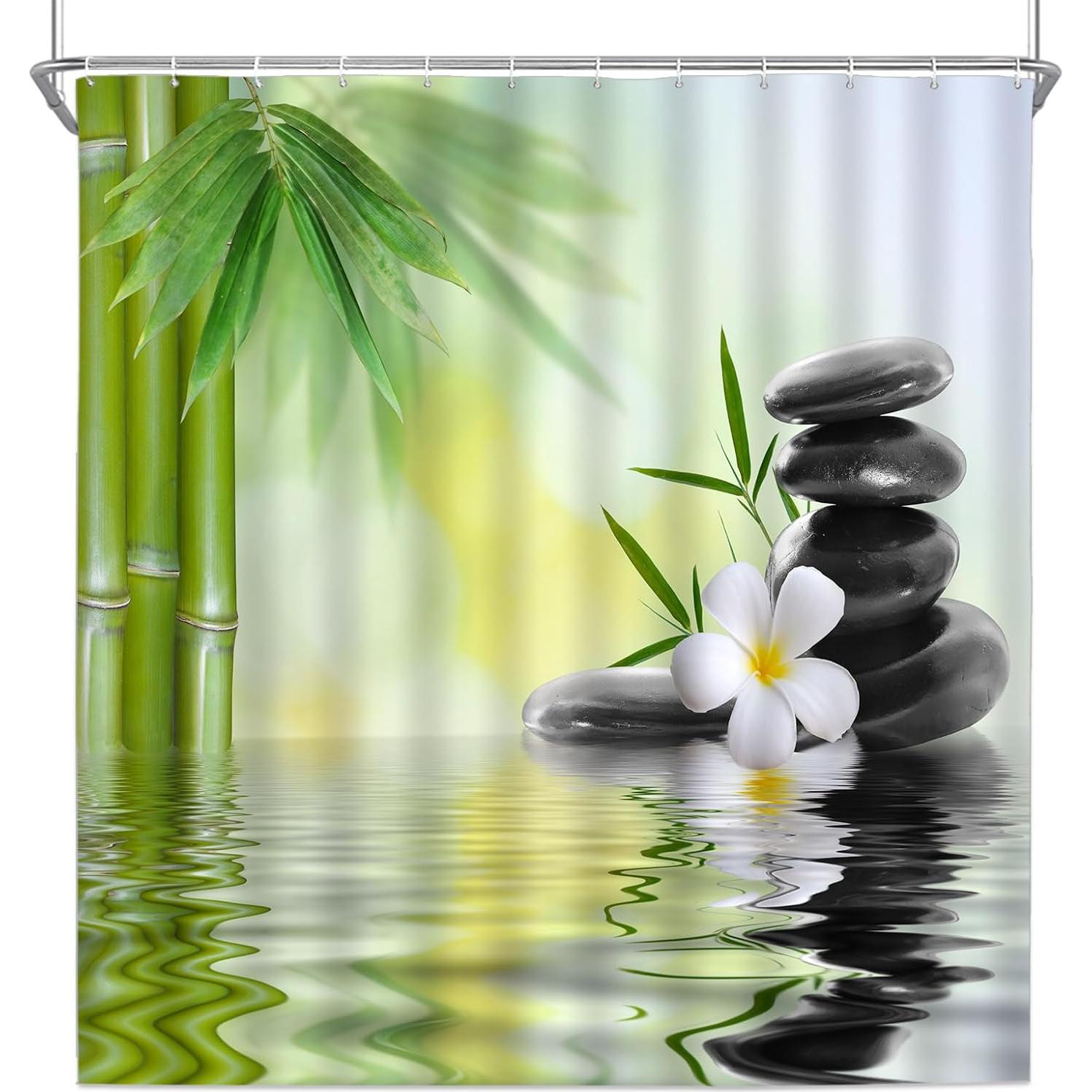 Cortina de Ducha Yadshoti 178x178 cm Bambú Verde Negro