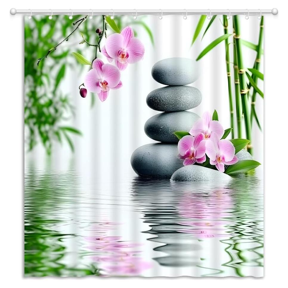 Cortina de Ducha YOZSLGU 180x180cm Japonesa Hojas de Bambú