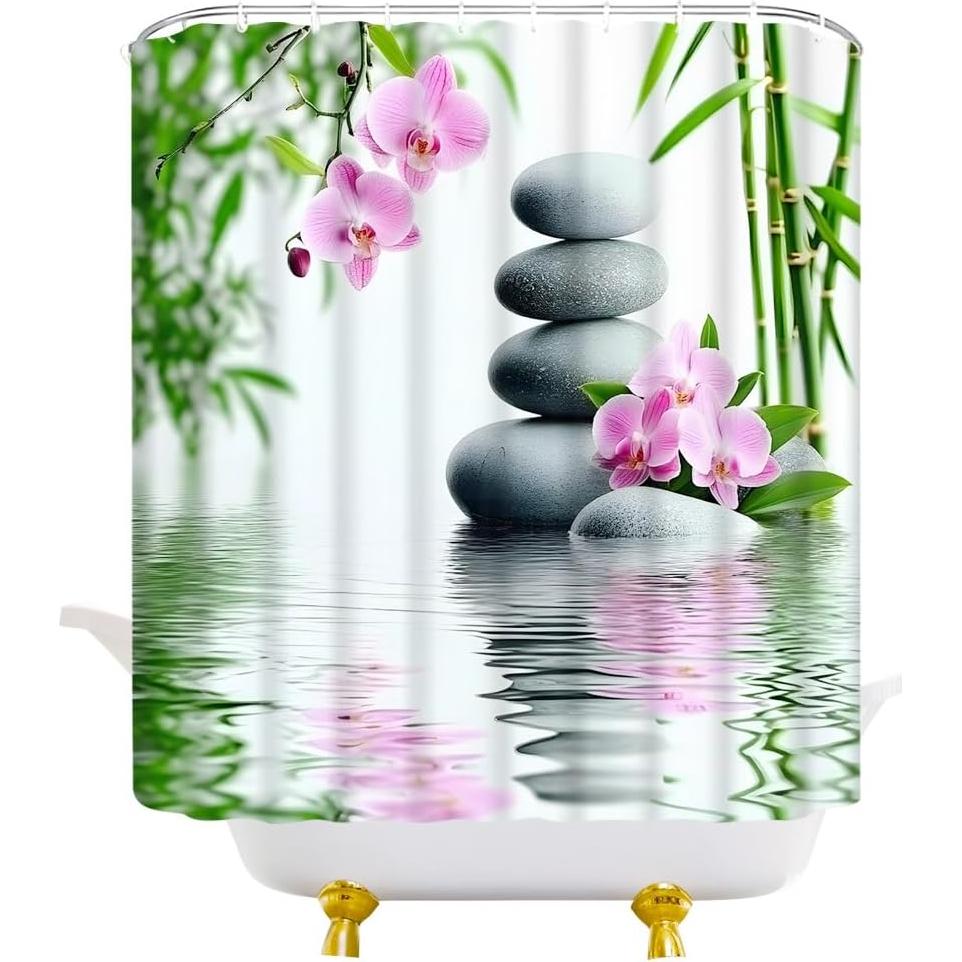 Cortina de Ducha YOZSLGU 180x180cm Japonesa Hojas de Bambú