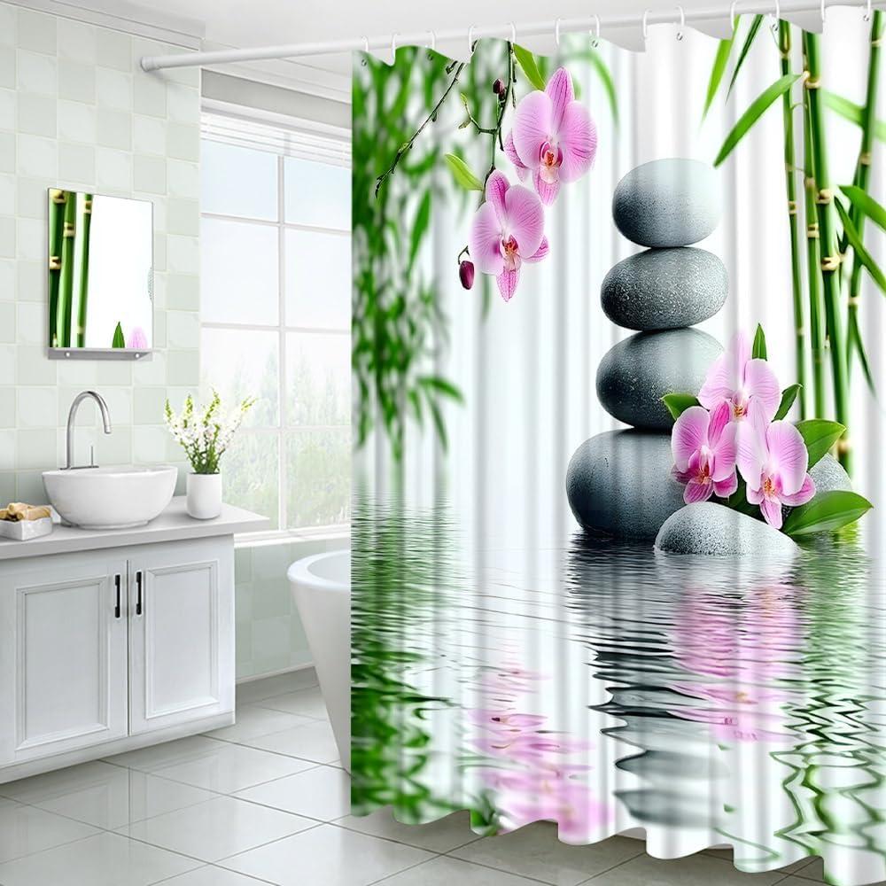 Cortina de Ducha YOZSLGU 180x180cm Japonesa Hojas de Bambú