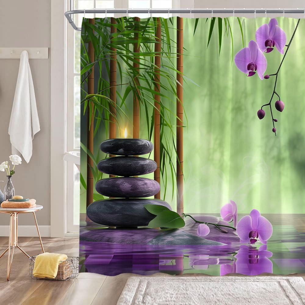 Cortina de Ducha ZKJSMGS Verde Púrpura 178x178 cm Spa Floral