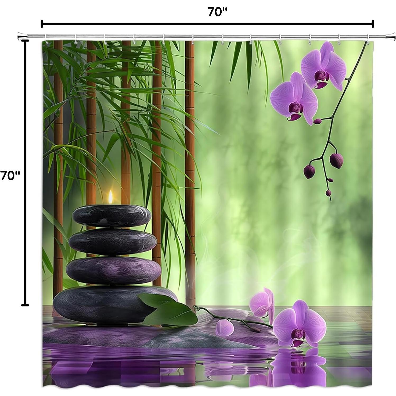 Cortina de Ducha ZKJSMGS Verde Púrpura 178x178 cm Spa Floral