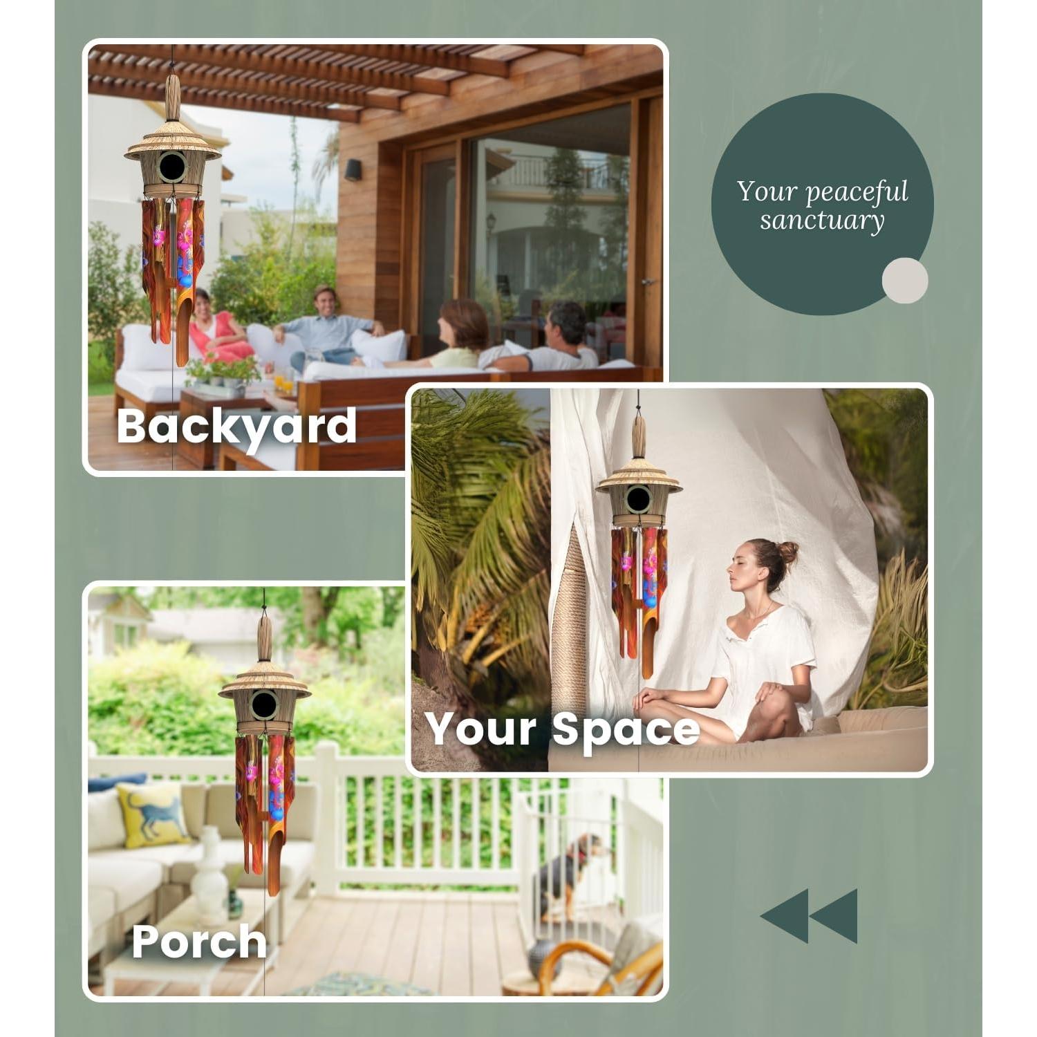 Campana de Viento de Bambú Nalulu Flory - Hecha a Mano, 40.6 cm