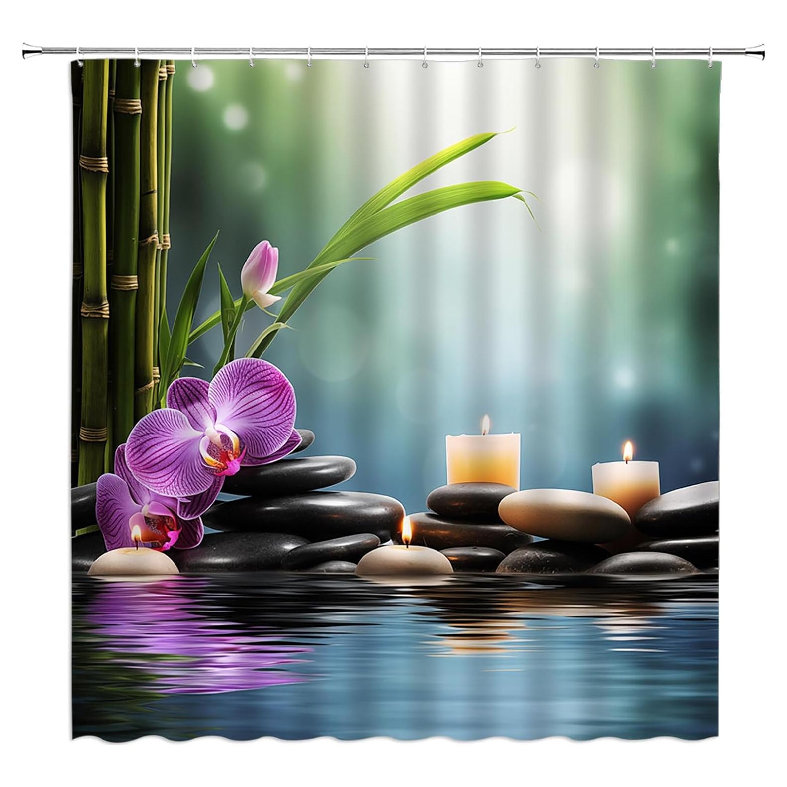 Cortina de Ducha DSMEUE 178x178cm Verde Púrpura Floral