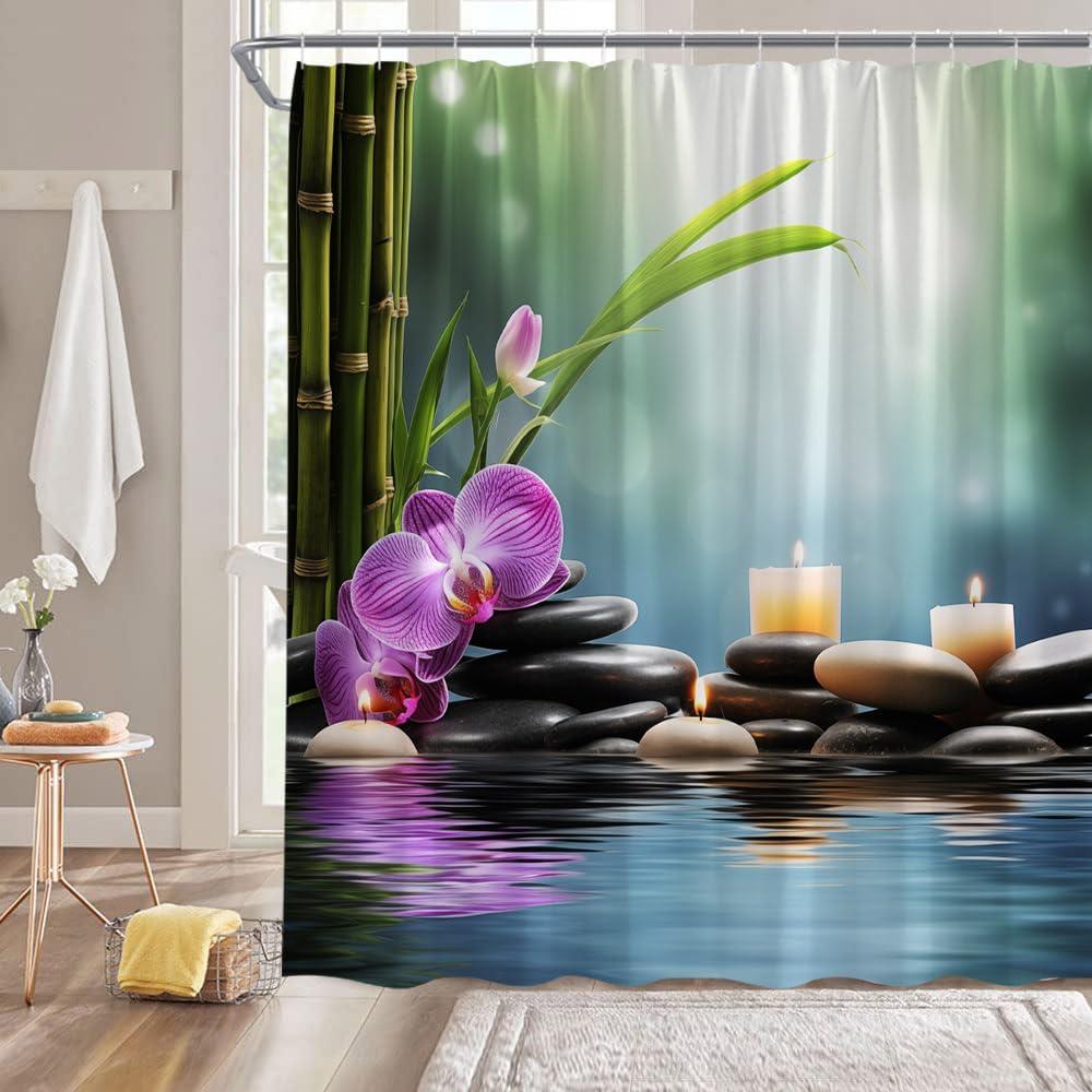 Cortina de Ducha DSMEUE 178x178cm Verde Púrpura Floral