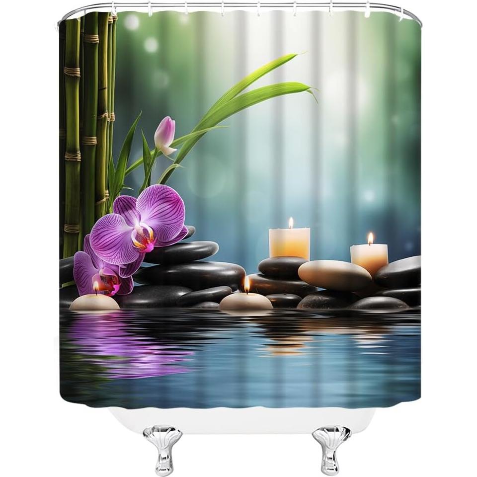 Cortina de Ducha DSMEUE 178x178cm Verde Púrpura Floral