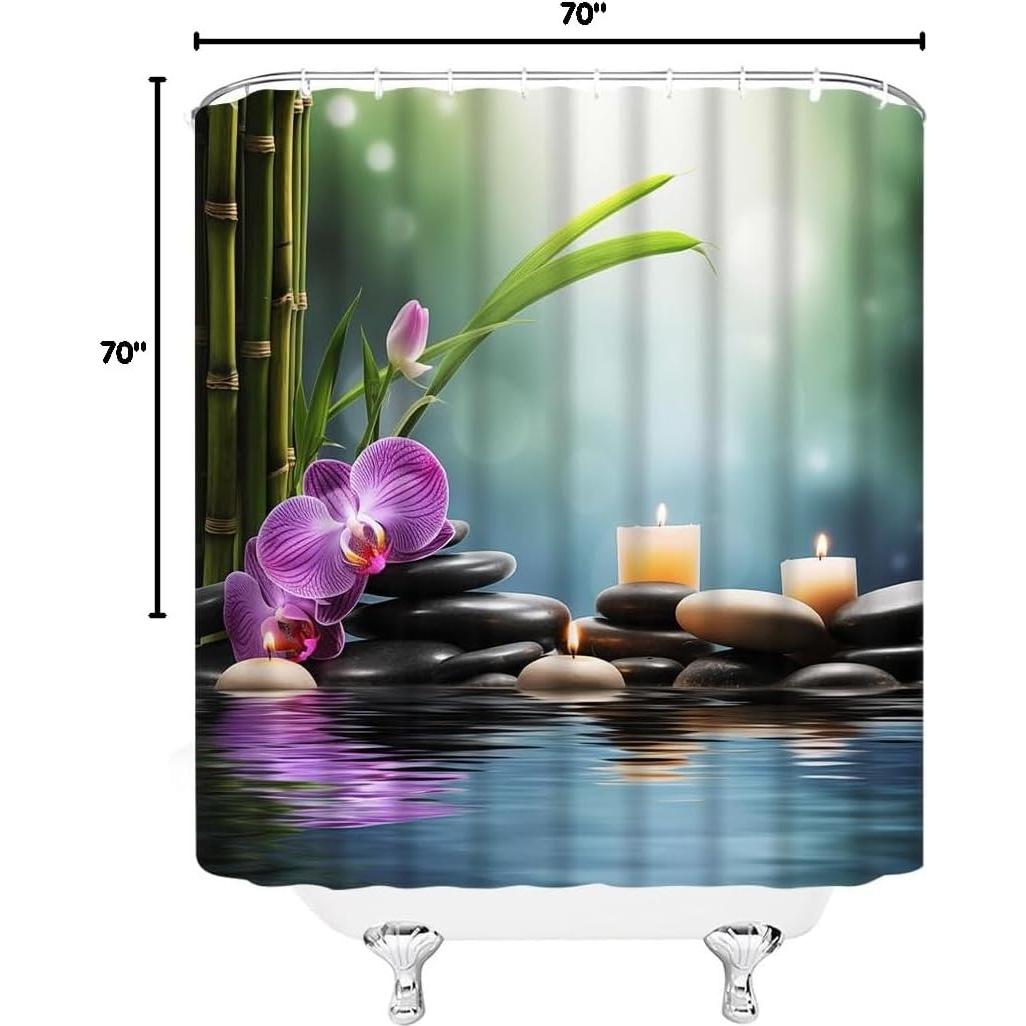 Cortina de Ducha DSMEUE 178x178cm Verde Púrpura Floral