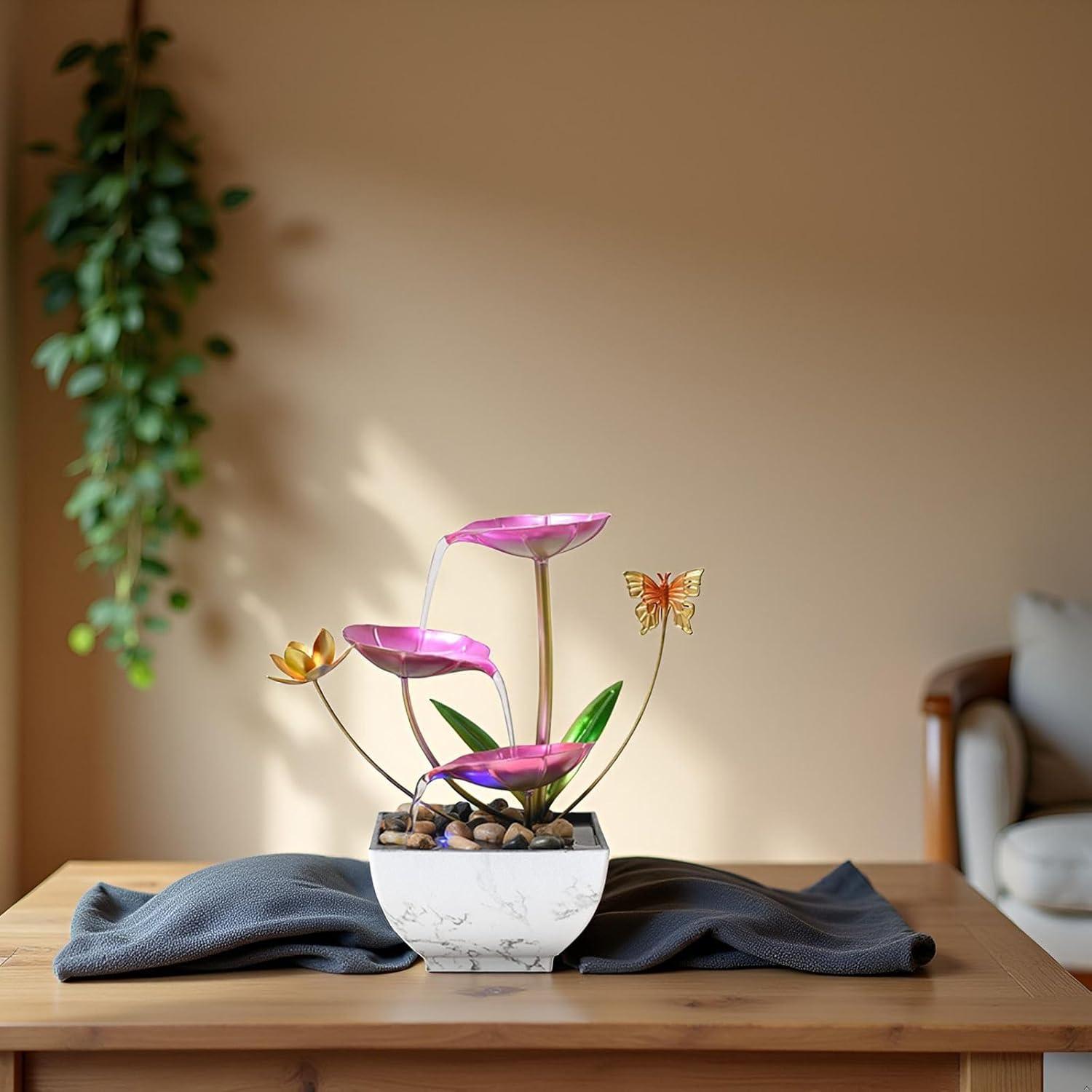 Fuente de Agua de Mesa QINGYINGGE Rosa 25 cm con LED