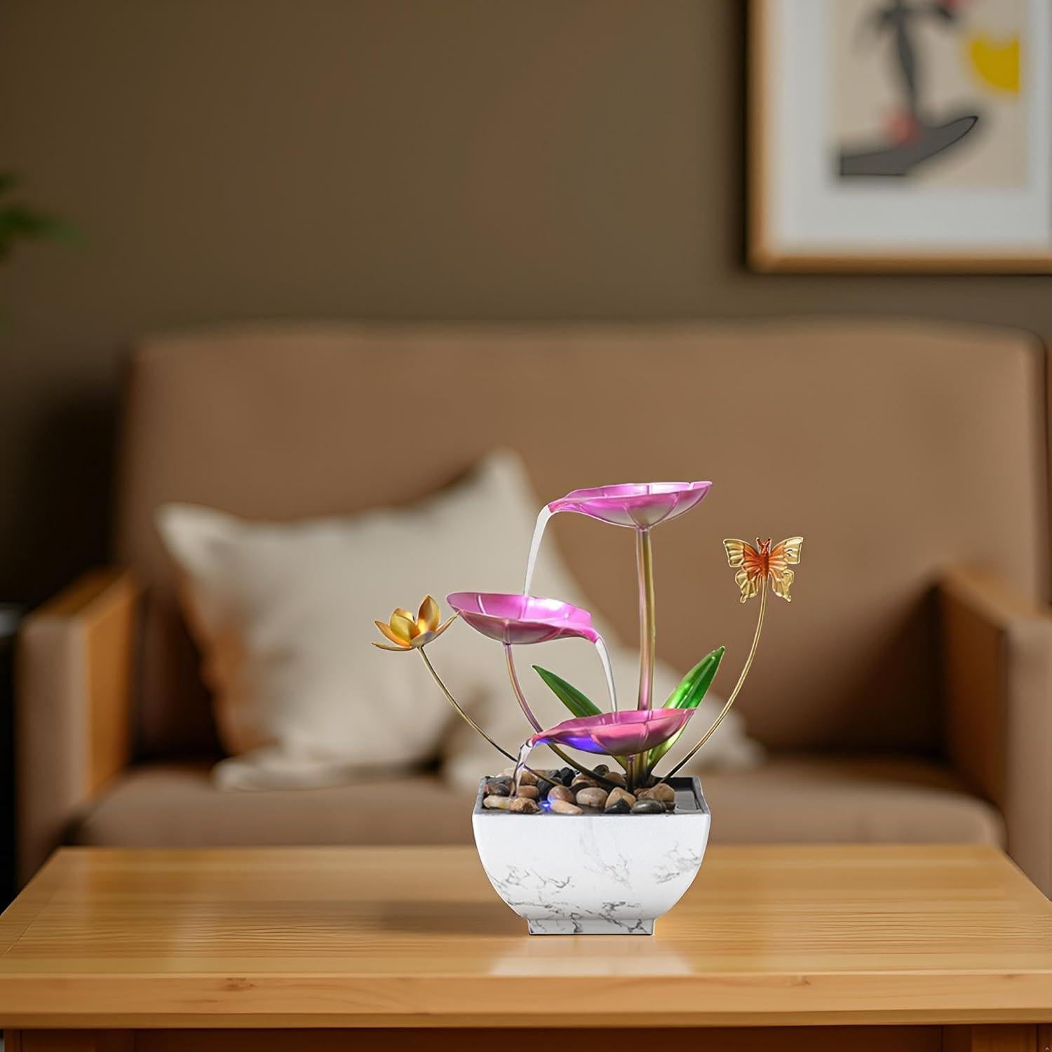 Fuente de Agua de Mesa QINGYINGGE Rosa 25 cm con LED