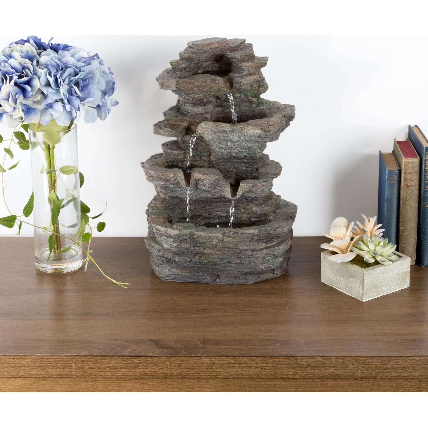 Fuente de Agua de Mesa Pure Garden con Cascada y Luces LED