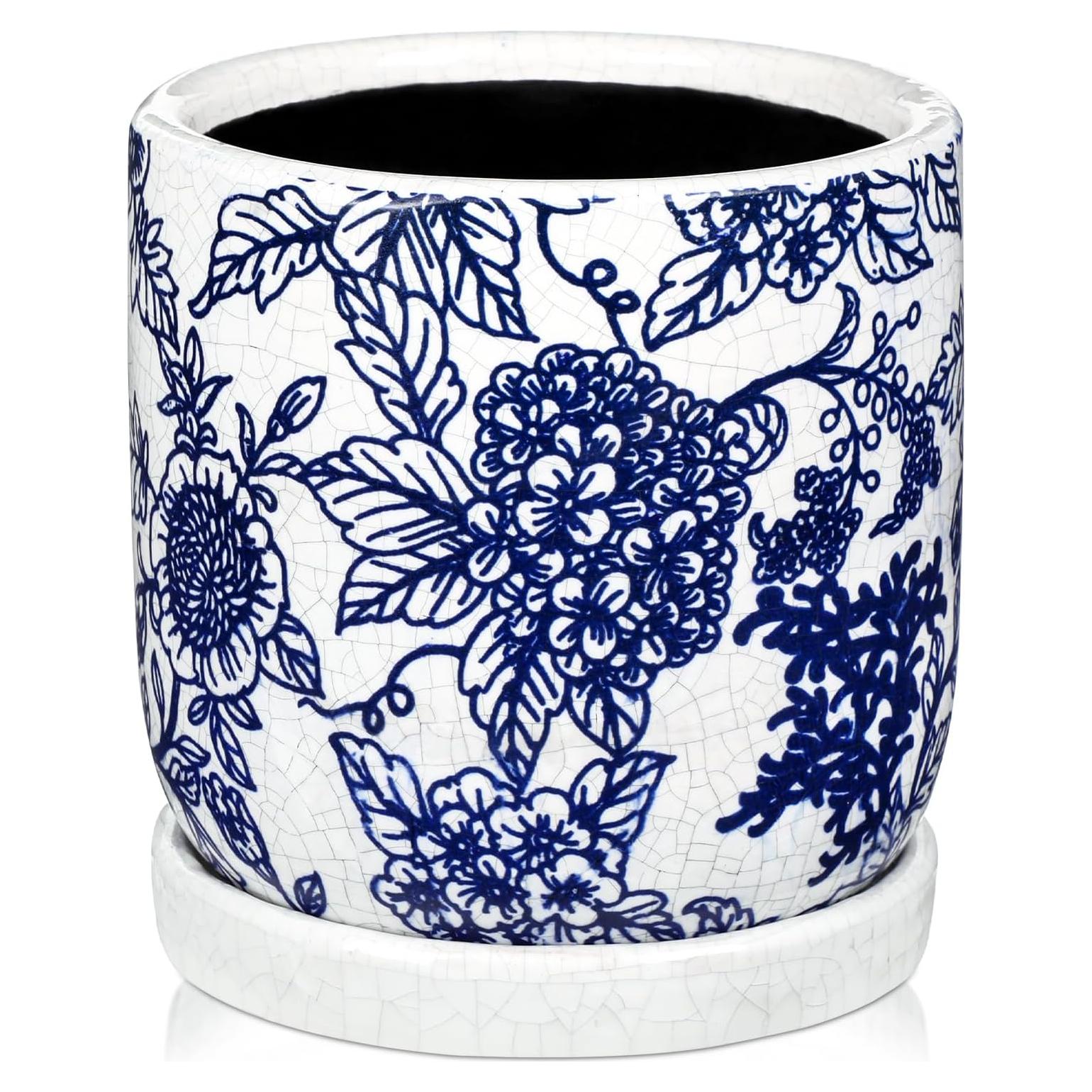 Maceta de Cerámica Vintage Villa Como 22.86 cm Azul y Blanca