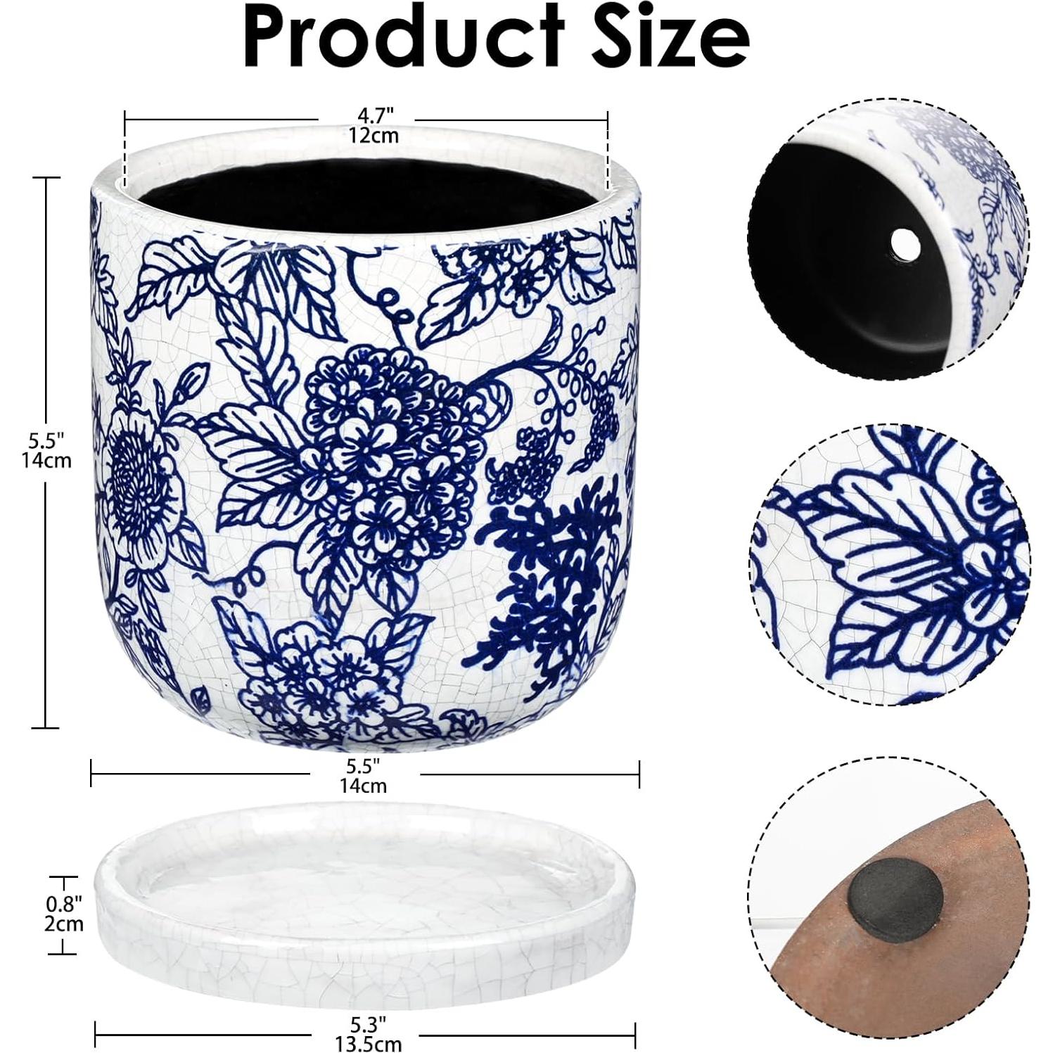 Maceta de Cerámica Vintage Villa Como 22.86 cm Azul y Blanca