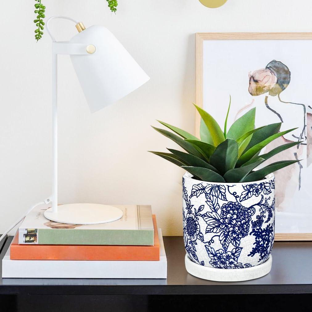 Maceta de Cerámica Vintage Villa Como 22.86 cm Azul y Blanca