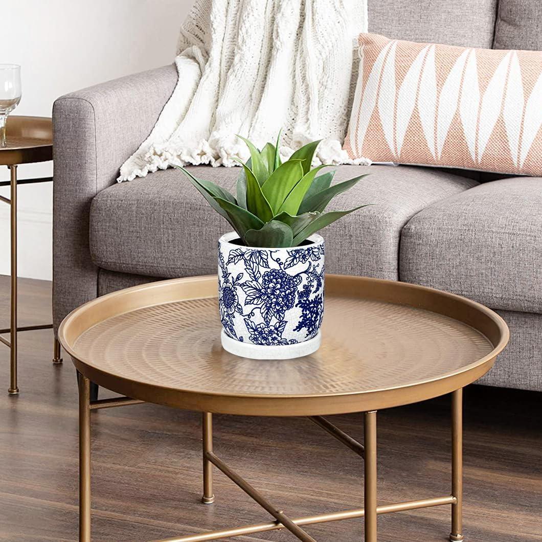 Maceta de Cerámica Vintage Villa Como 22.86 cm Azul y Blanca