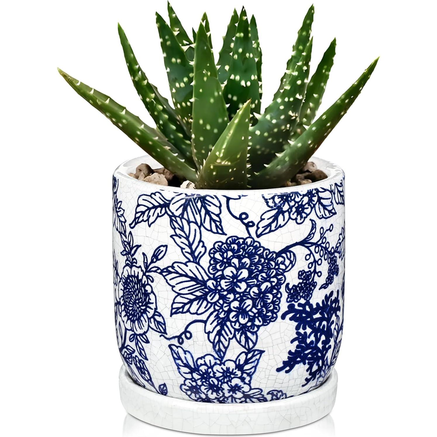 Maceta de Cerámica Vintage Villa Como 22.86 cm Azul y Blanca