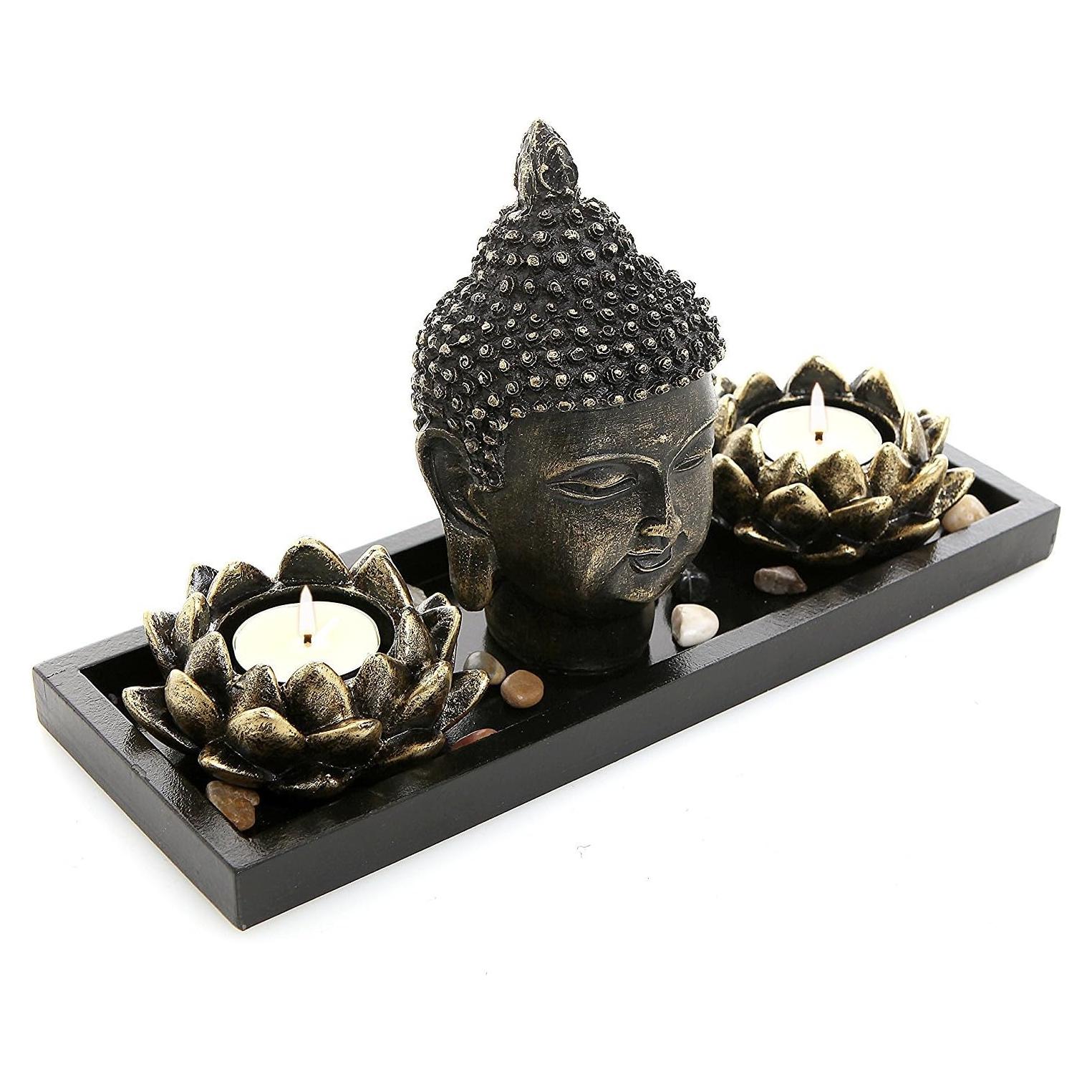 Conjunto de Jardín Zen MyGift con Escultura de Buda y Portavelas