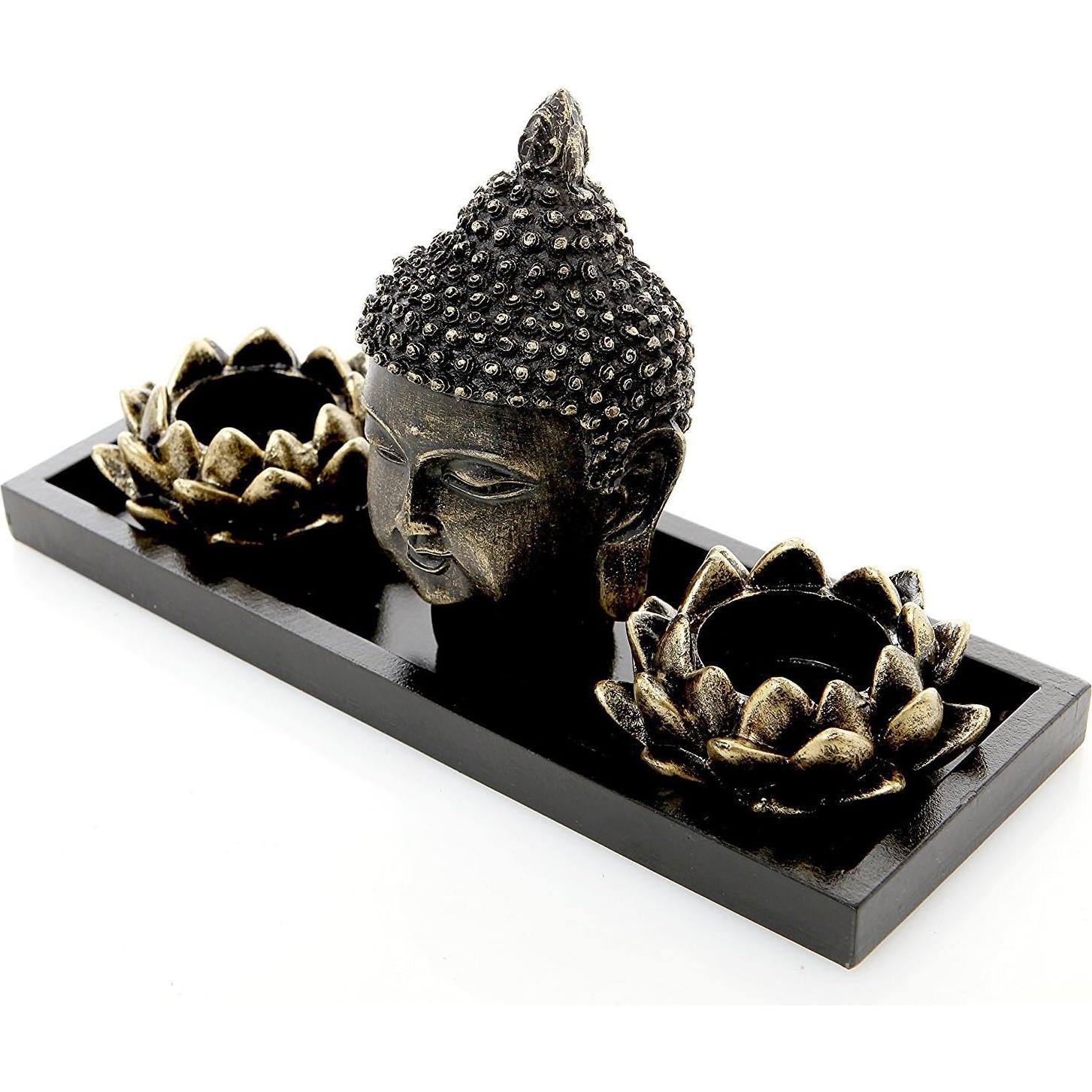 Conjunto de Jardín Zen MyGift con Escultura de Buda y Portavelas