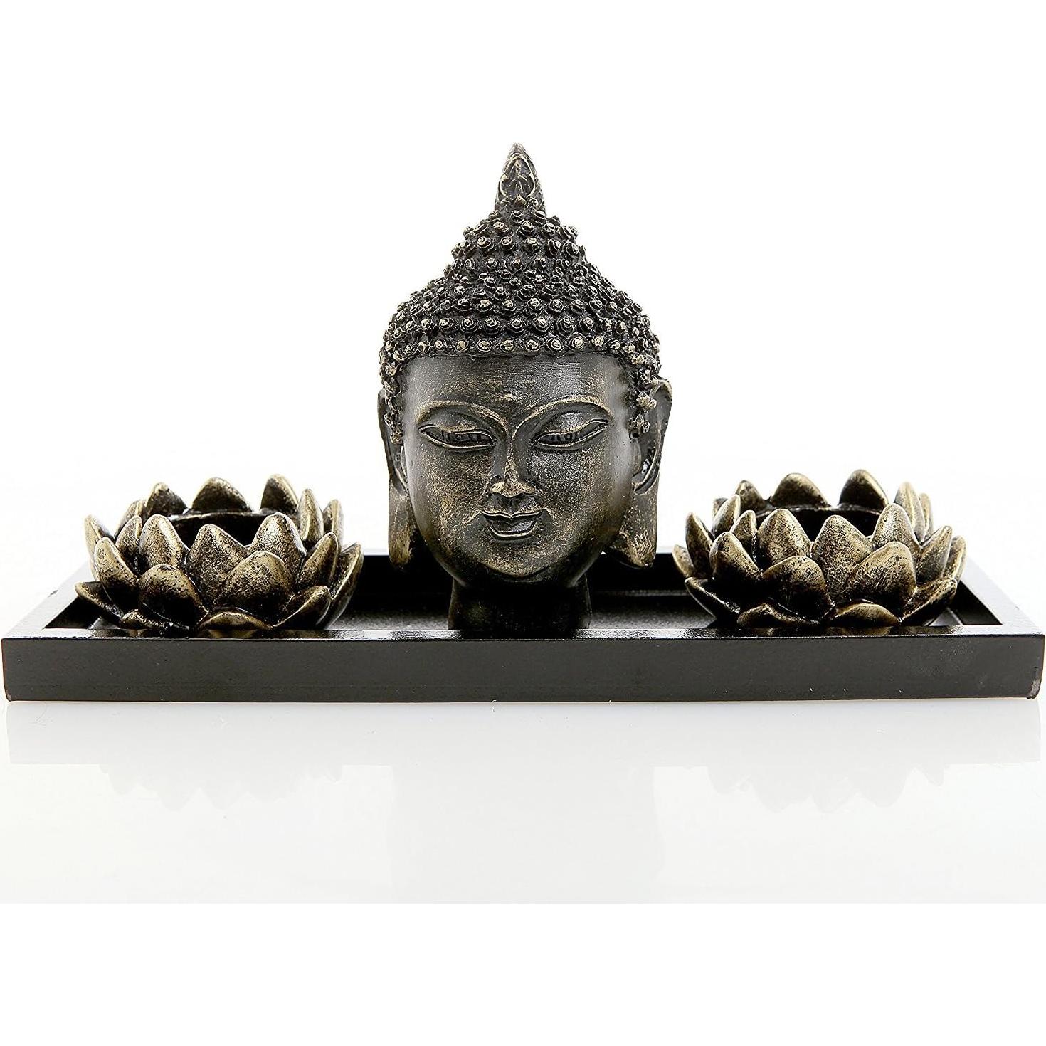 Conjunto de Jardín Zen MyGift con Escultura de Buda y Portavelas