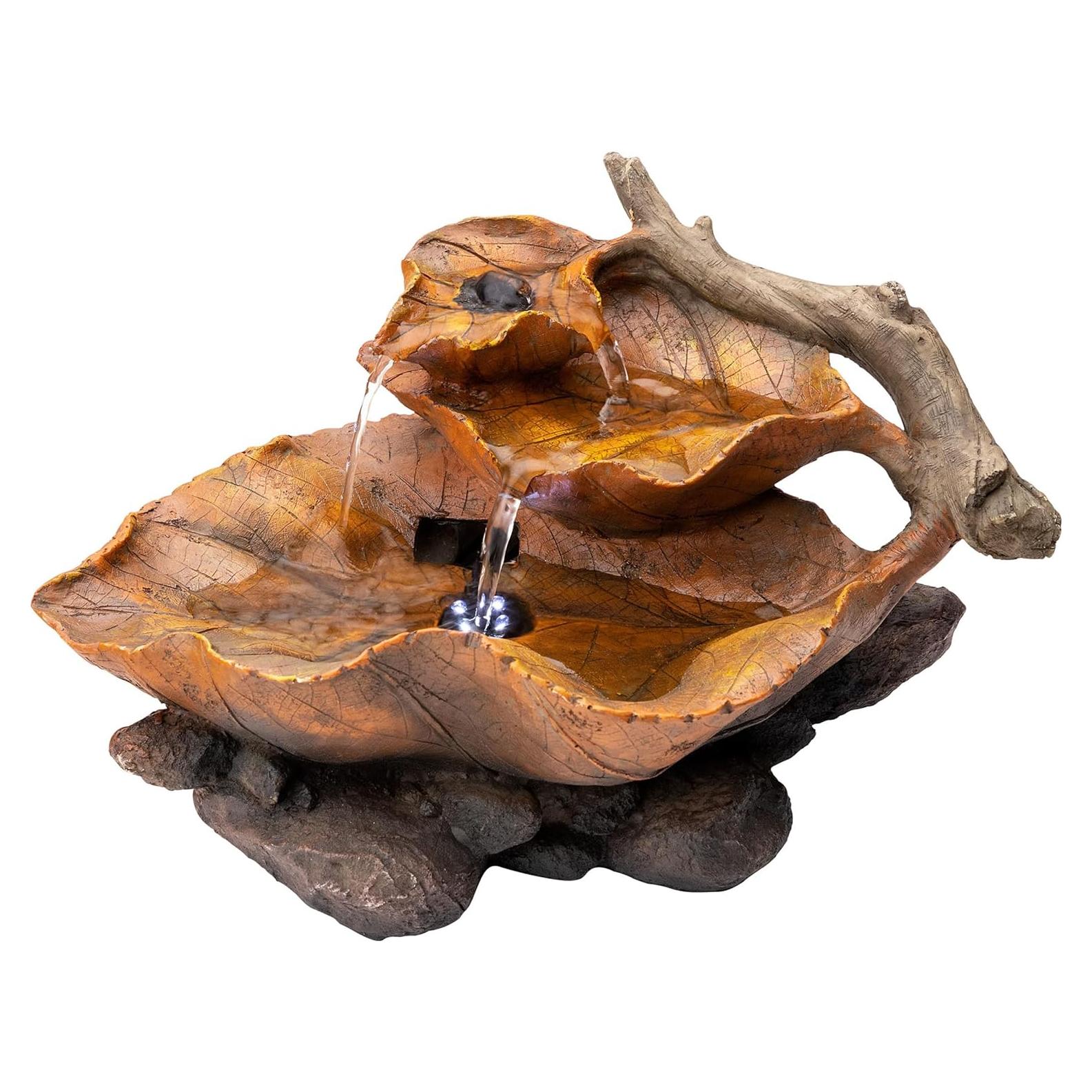 Fuente de mesa LED Alpine 35.56x22.86 cm hojas pintadas