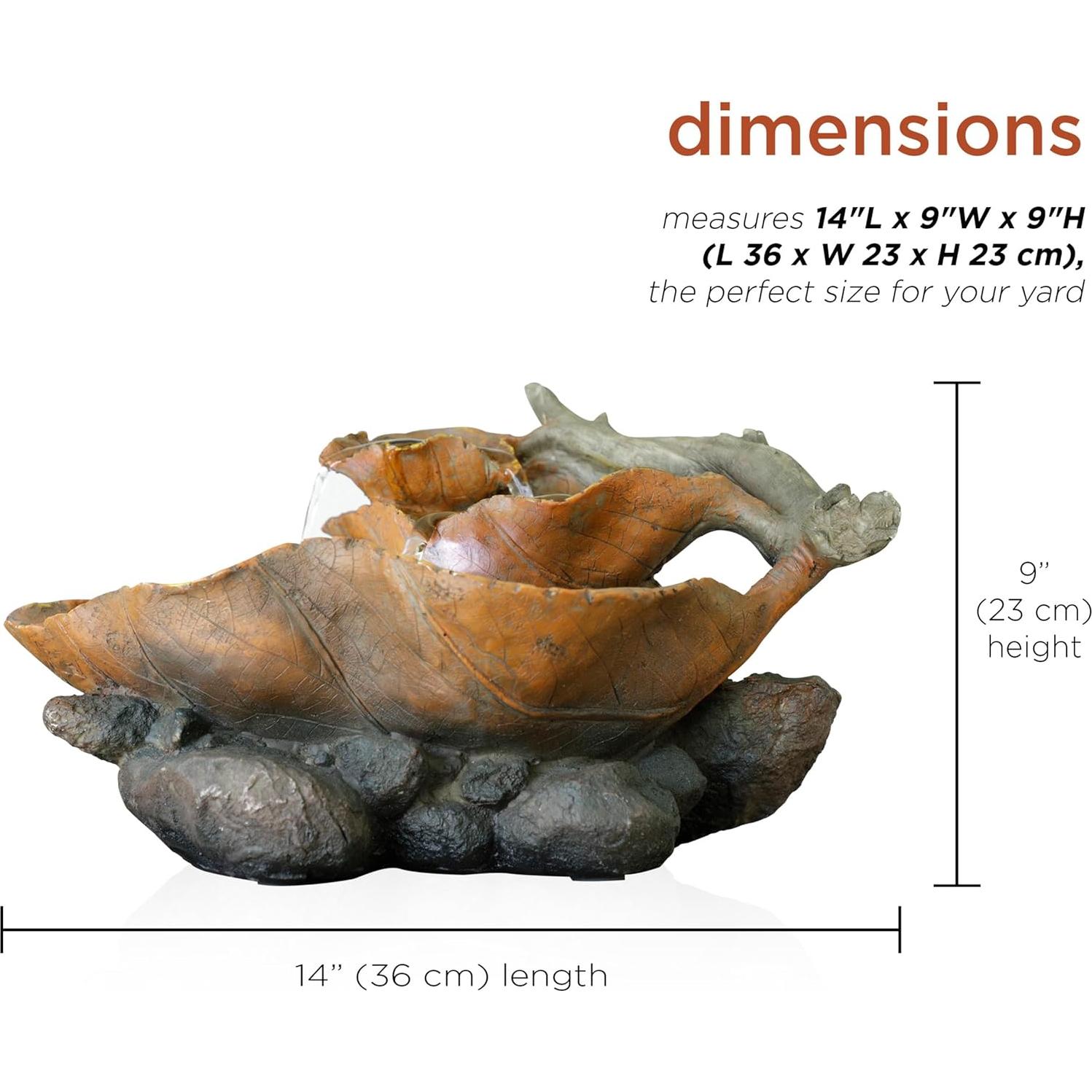 Fuente de mesa LED Alpine 35.56x22.86 cm hojas pintadas