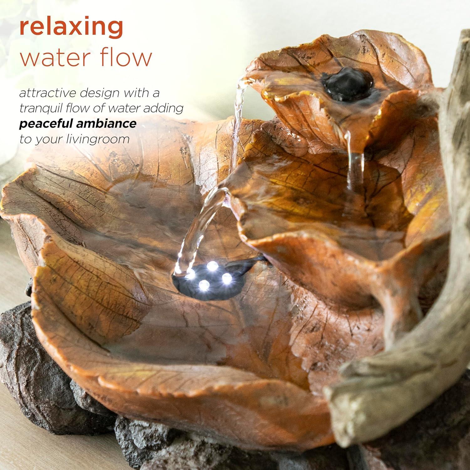 Fuente de mesa LED Alpine 35.56x22.86 cm hojas pintadas