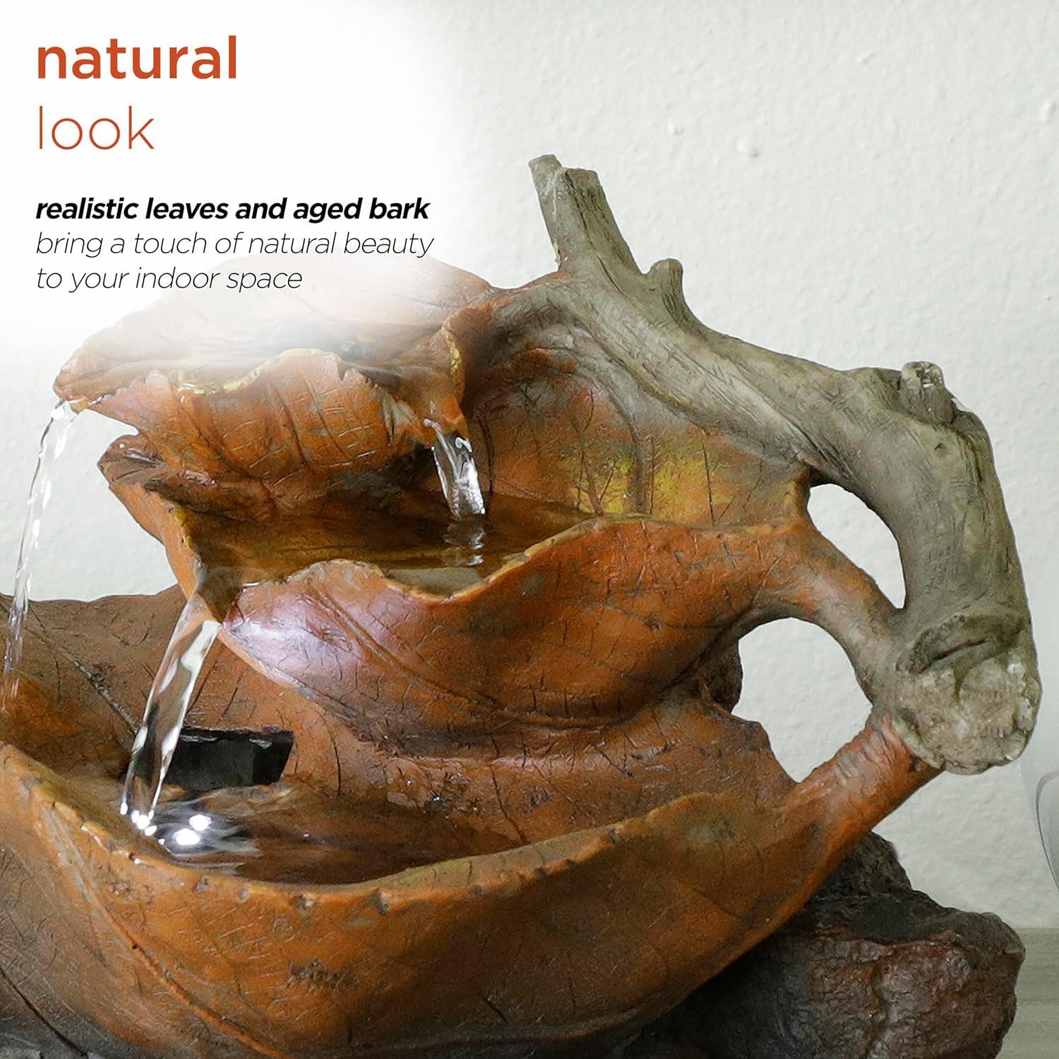 Fuente de mesa LED Alpine 35.56x22.86 cm hojas pintadas