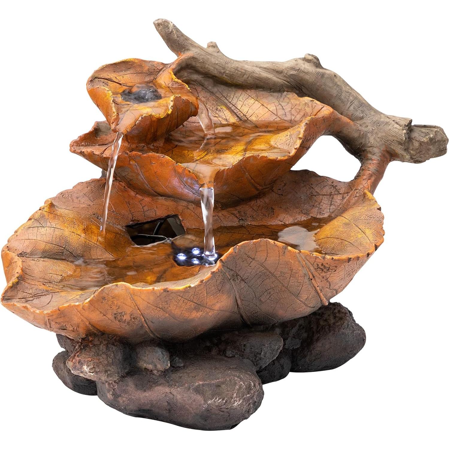 Fuente de mesa LED Alpine 35.56x22.86 cm hojas pintadas