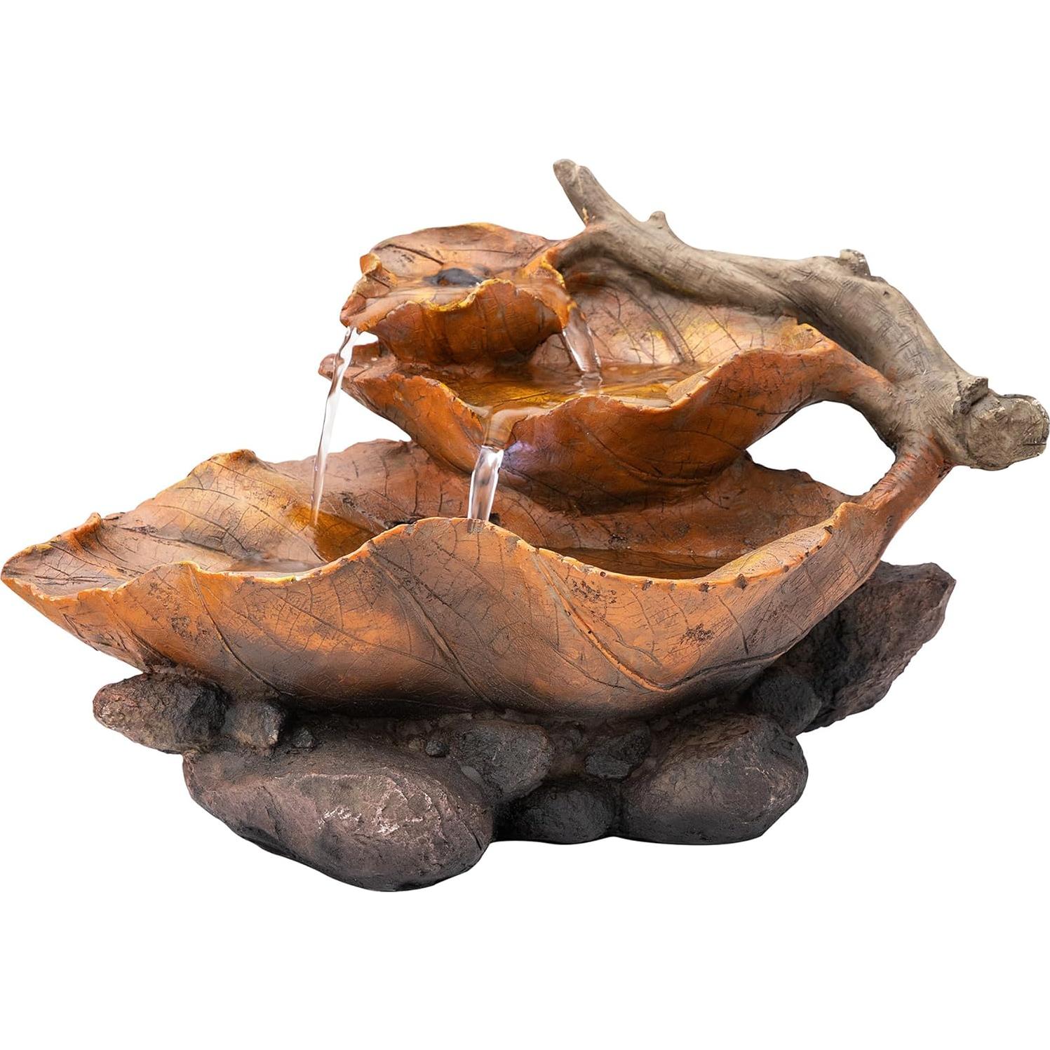 Fuente de mesa LED Alpine 35.56x22.86 cm hojas pintadas