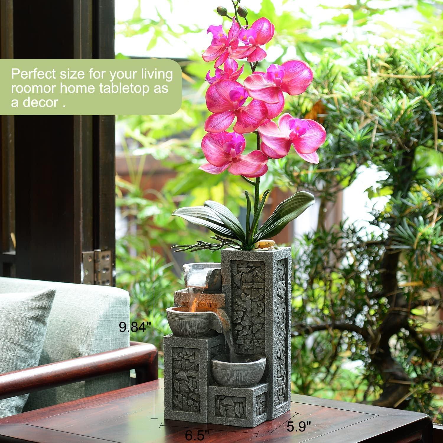 Fuente de Agua de Mesa Kalona 3 Niveles con Luz LED y Maceta