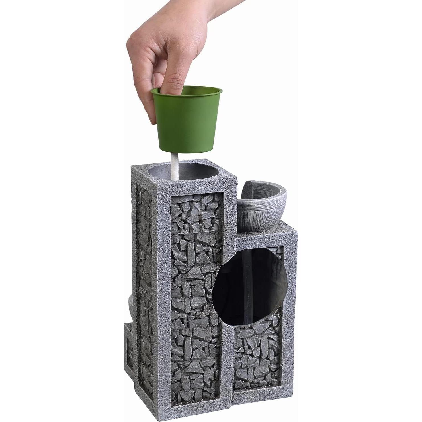 Fuente de Agua de Mesa Kalona 3 Niveles con Luz LED y Maceta