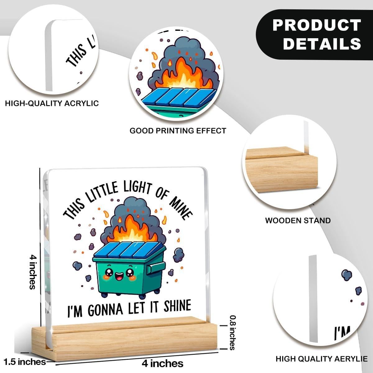 Decoración Acrílica de Escritorio MIOOKISS 10x10 cm con Base de Madera