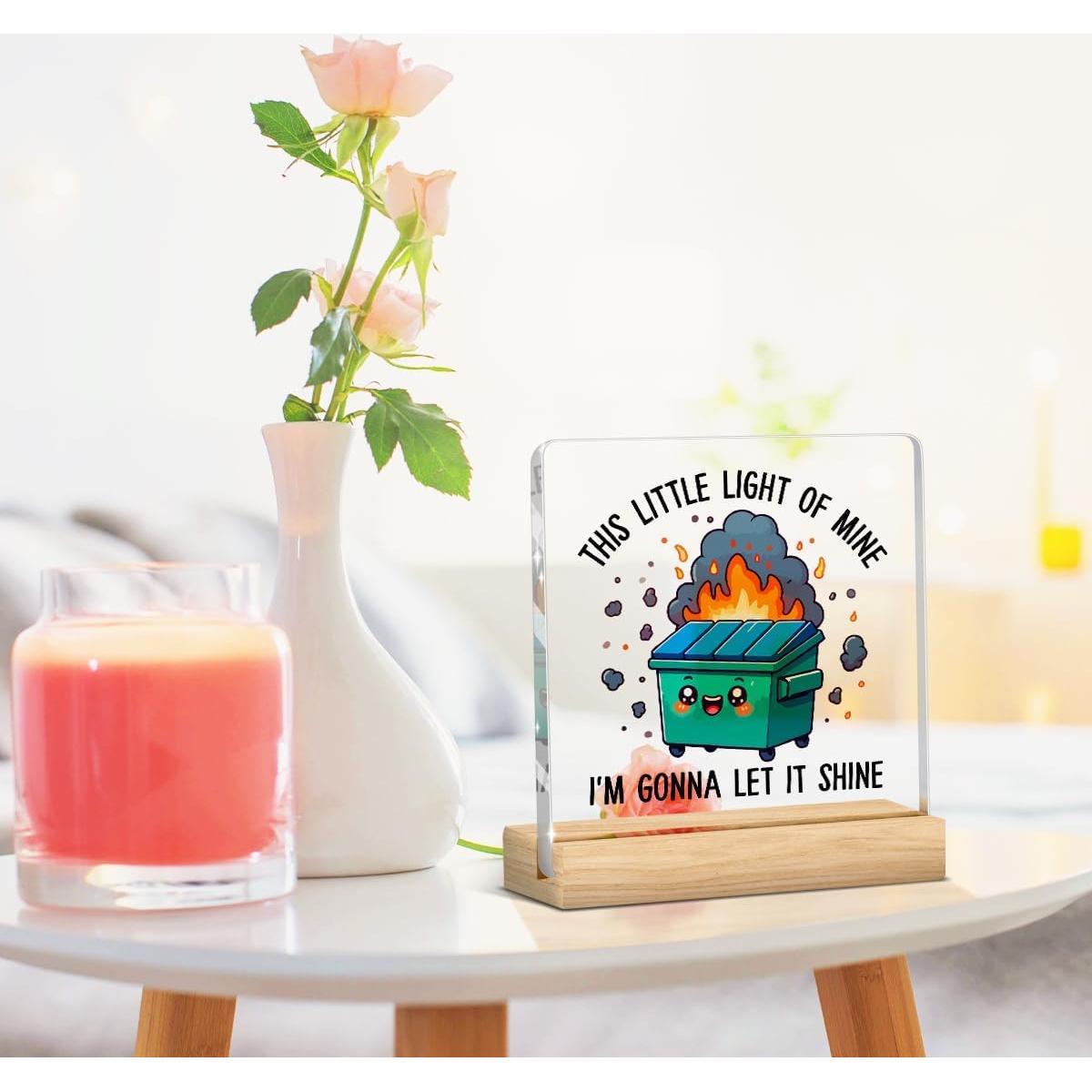 Decoración Acrílica de Escritorio MIOOKISS 10x10 cm con Base de Madera