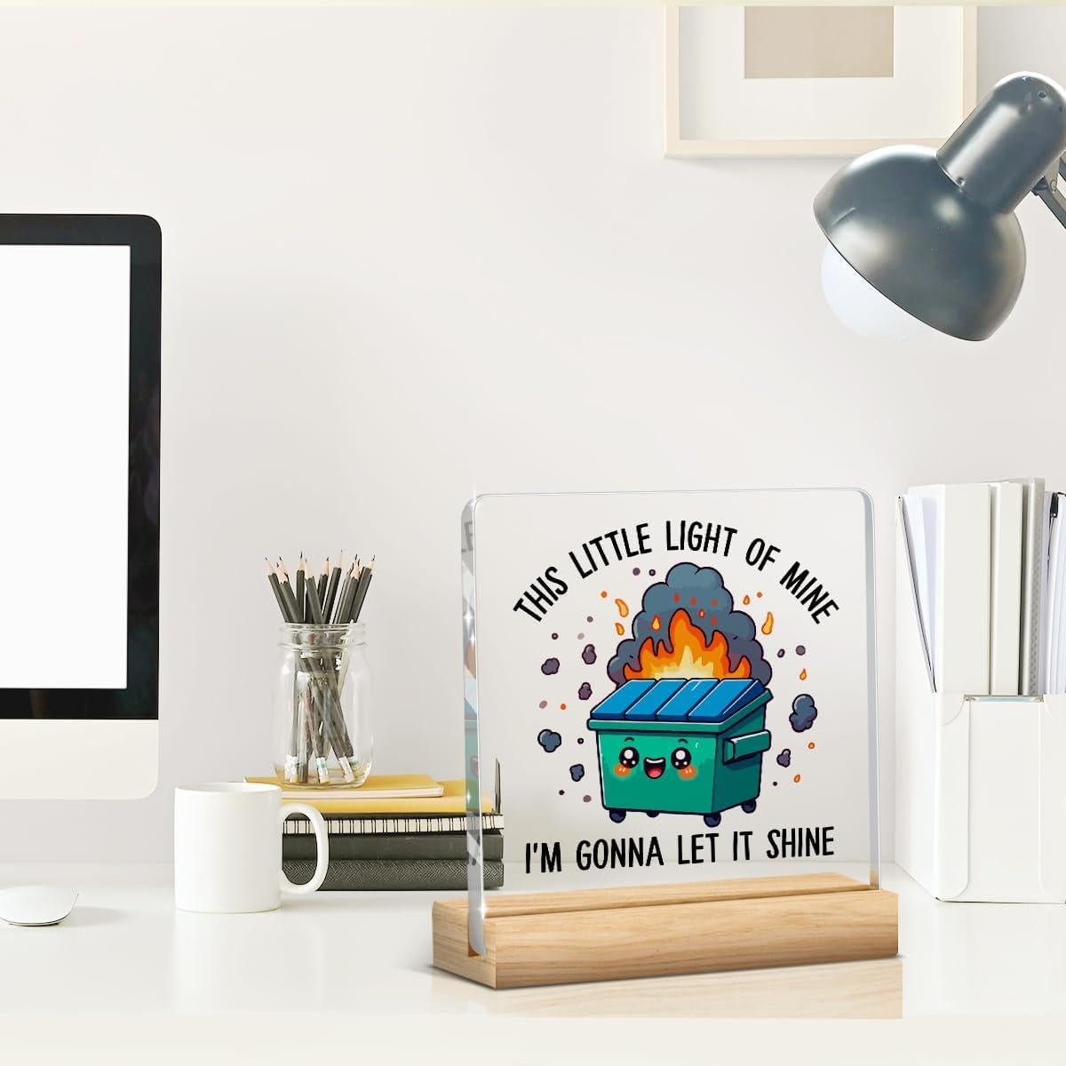 Decoración Acrílica de Escritorio MIOOKISS 10x10 cm con Base de Madera