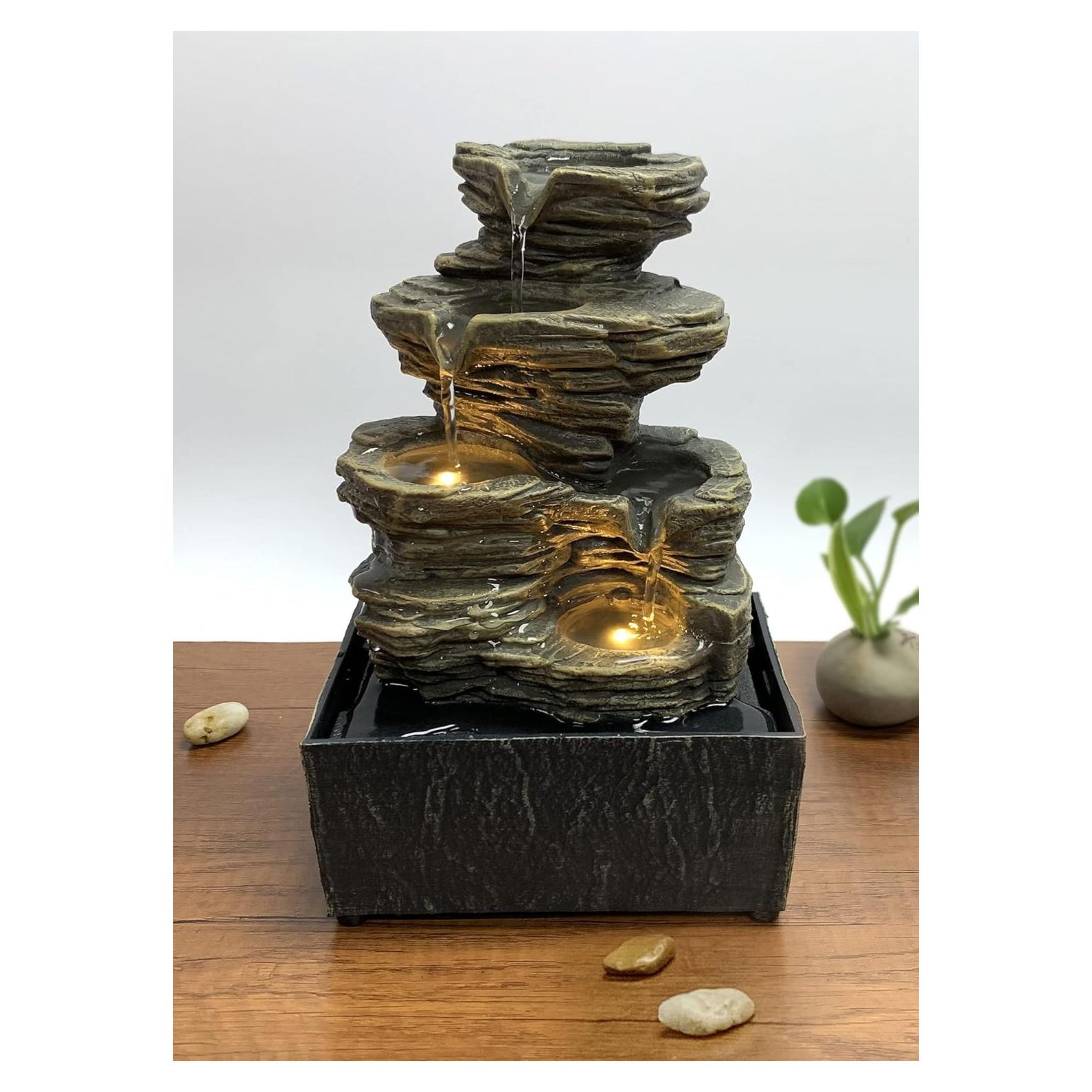 Fuente de Agua de Mesa Nature's Mark 23 cm con Rocas y LED