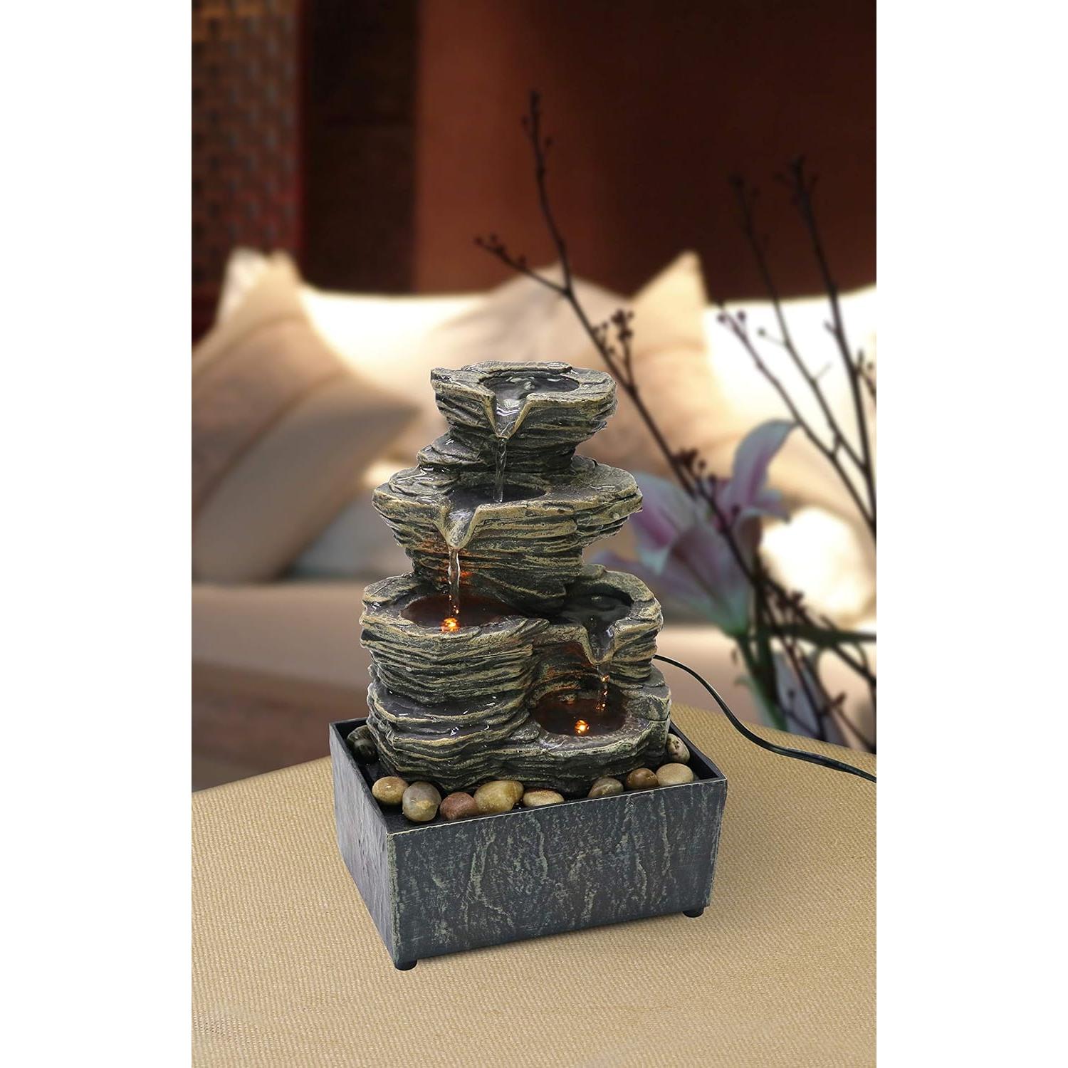 Fuente de Agua de Mesa Nature's Mark 23 cm con Rocas y LED