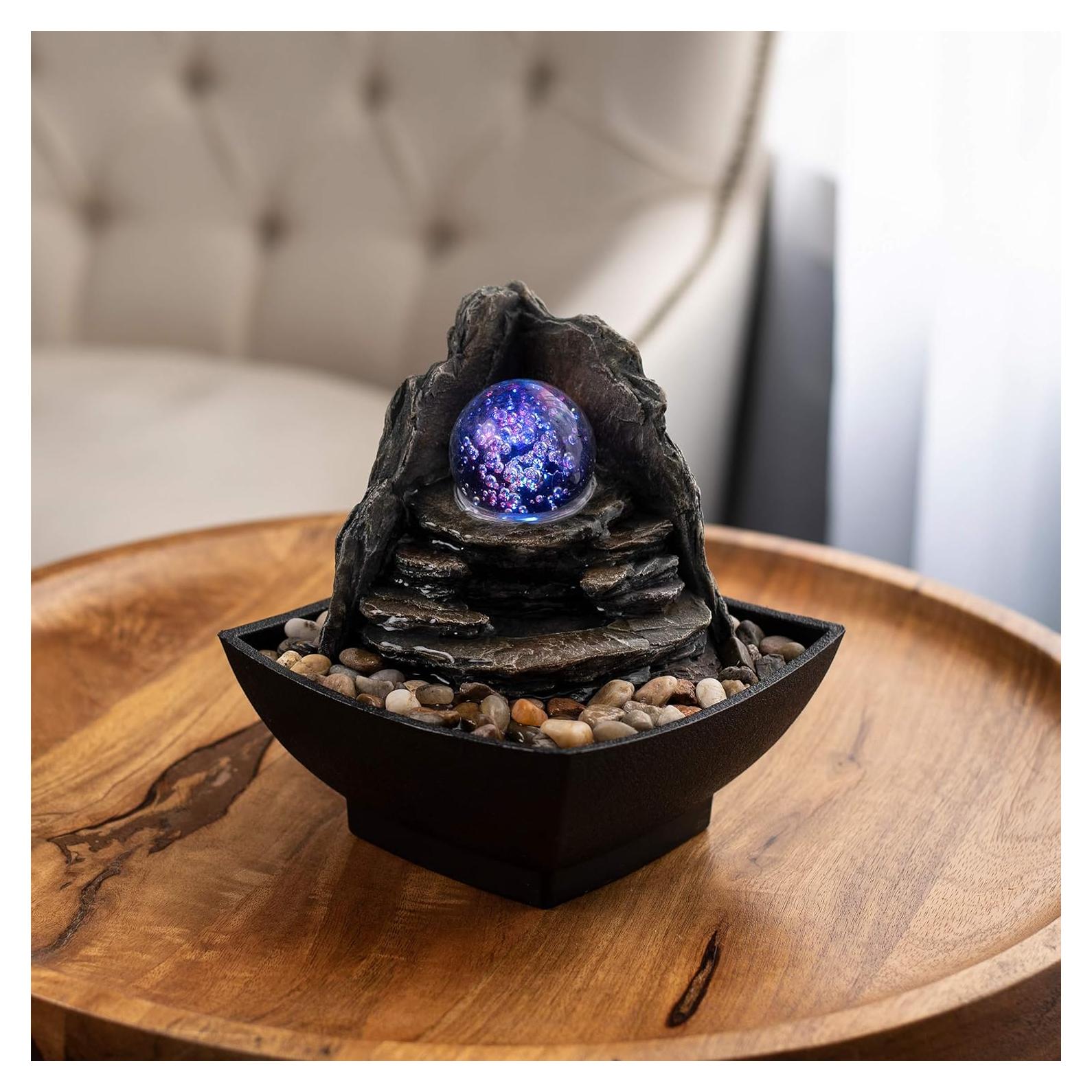 Fuente de Agua de Mesa Pure Garden con Luz LED Multicolor