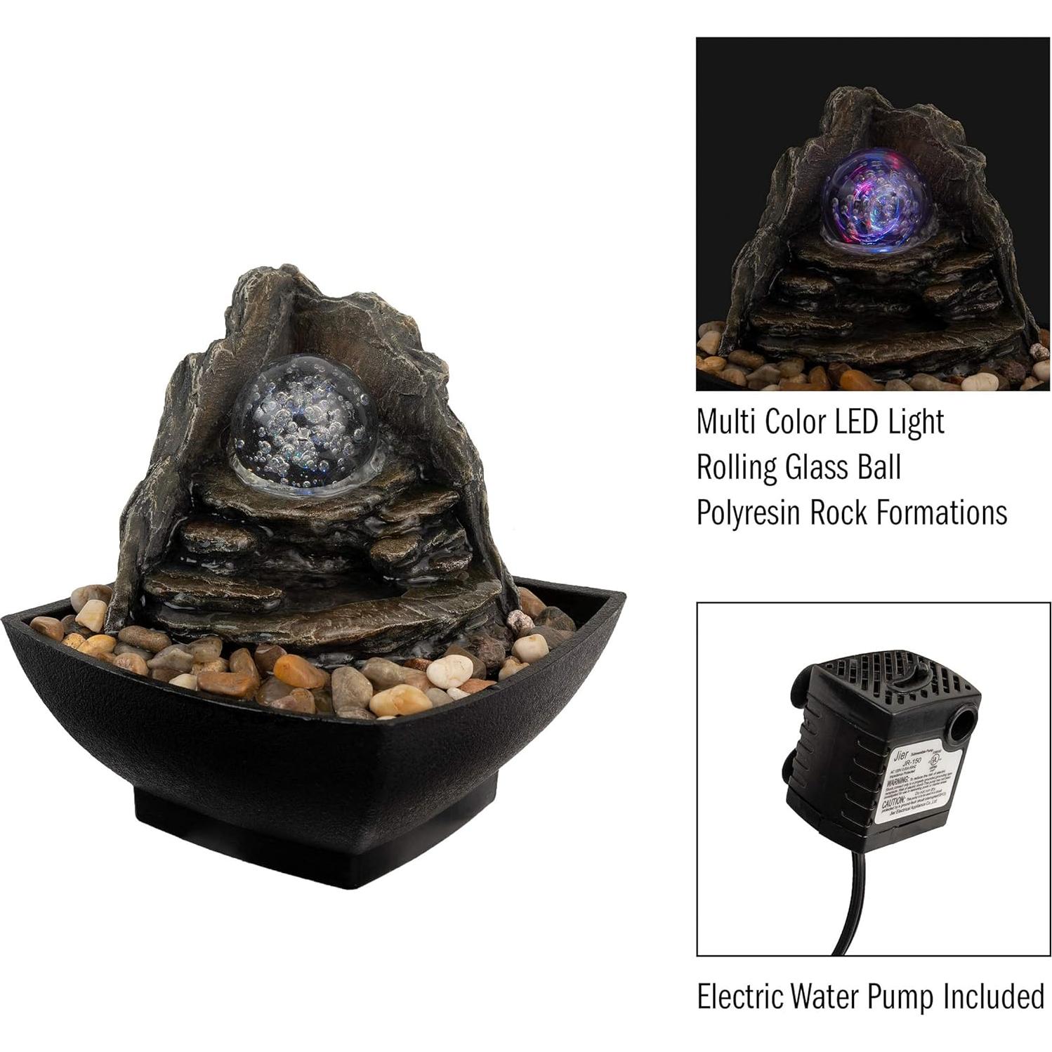 Fuente de Agua de Mesa Pure Garden con Luz LED Multicolor