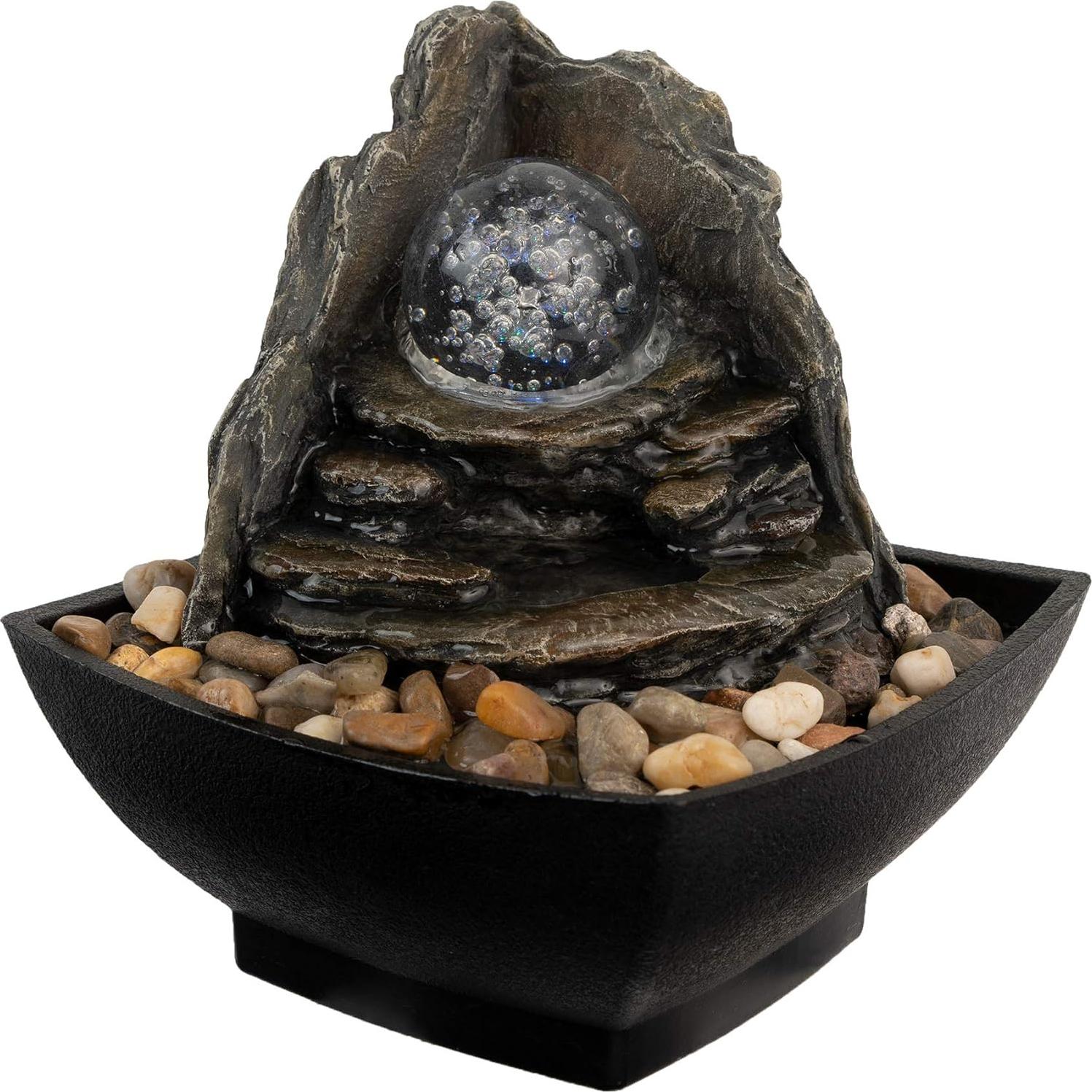 Fuente de Agua de Mesa Pure Garden con Luz LED Multicolor