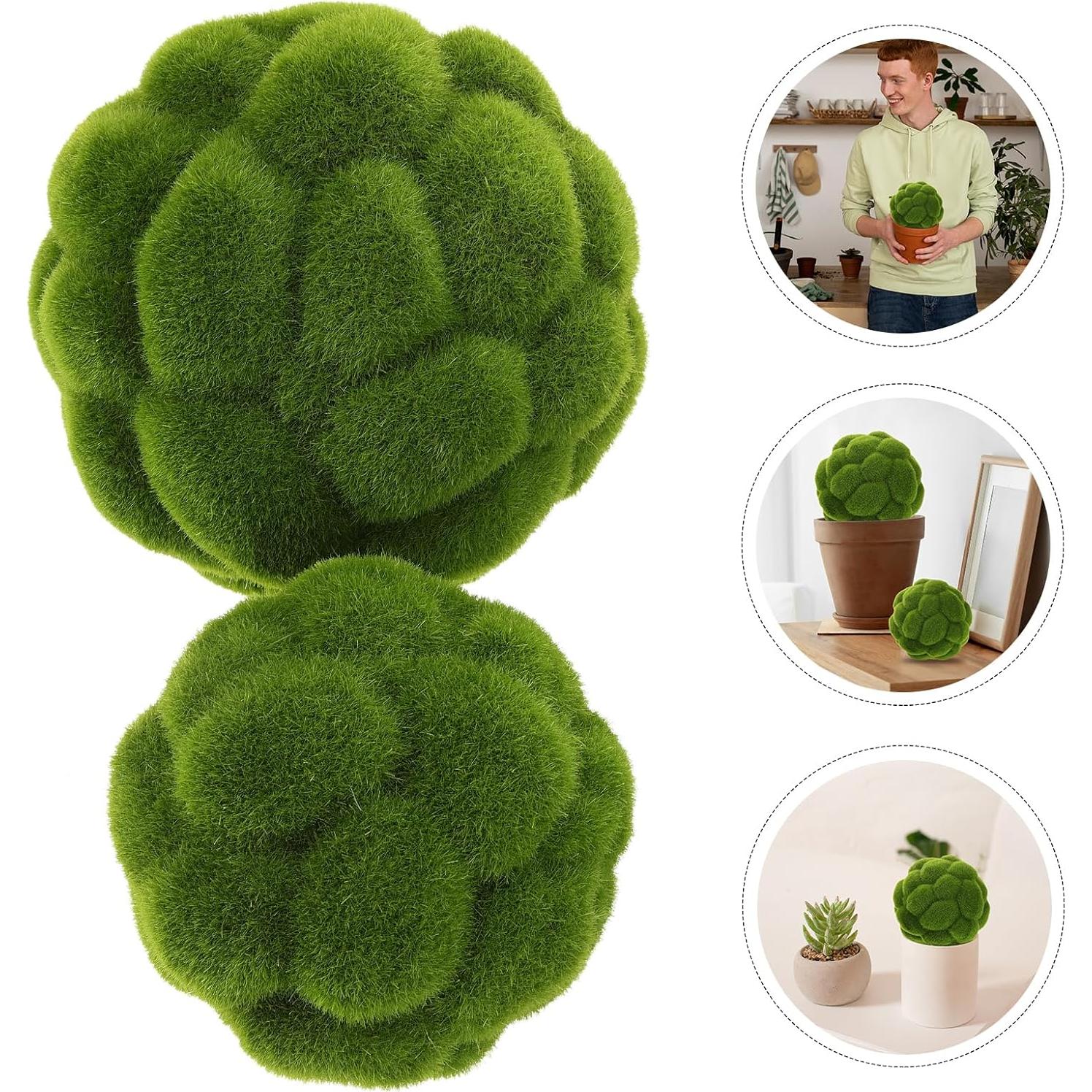 Bolas de Musgo Verde Artificial STOBAZA - 12cm y 10cm - Decoración