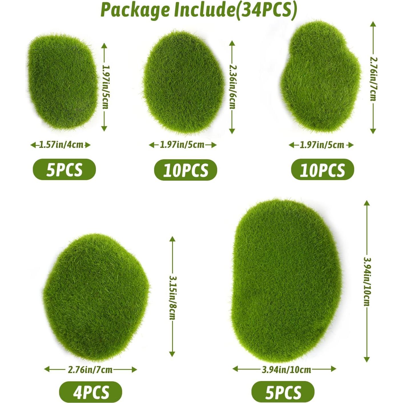 Rocas de Musgo Artificial CCINEE 34pcs 5 Tamaños Decoración