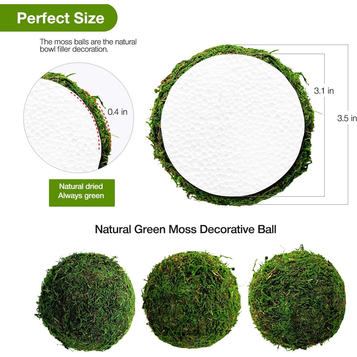 Bolas Decorativas de Musgo Verde Hommtina 8.9 cm Juego de 6