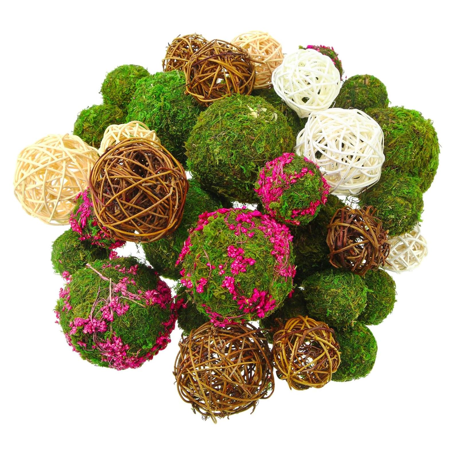 Yunsailing 36 Pcs Bolas Decorativas de Musgo y Mimbre 7-8 cm