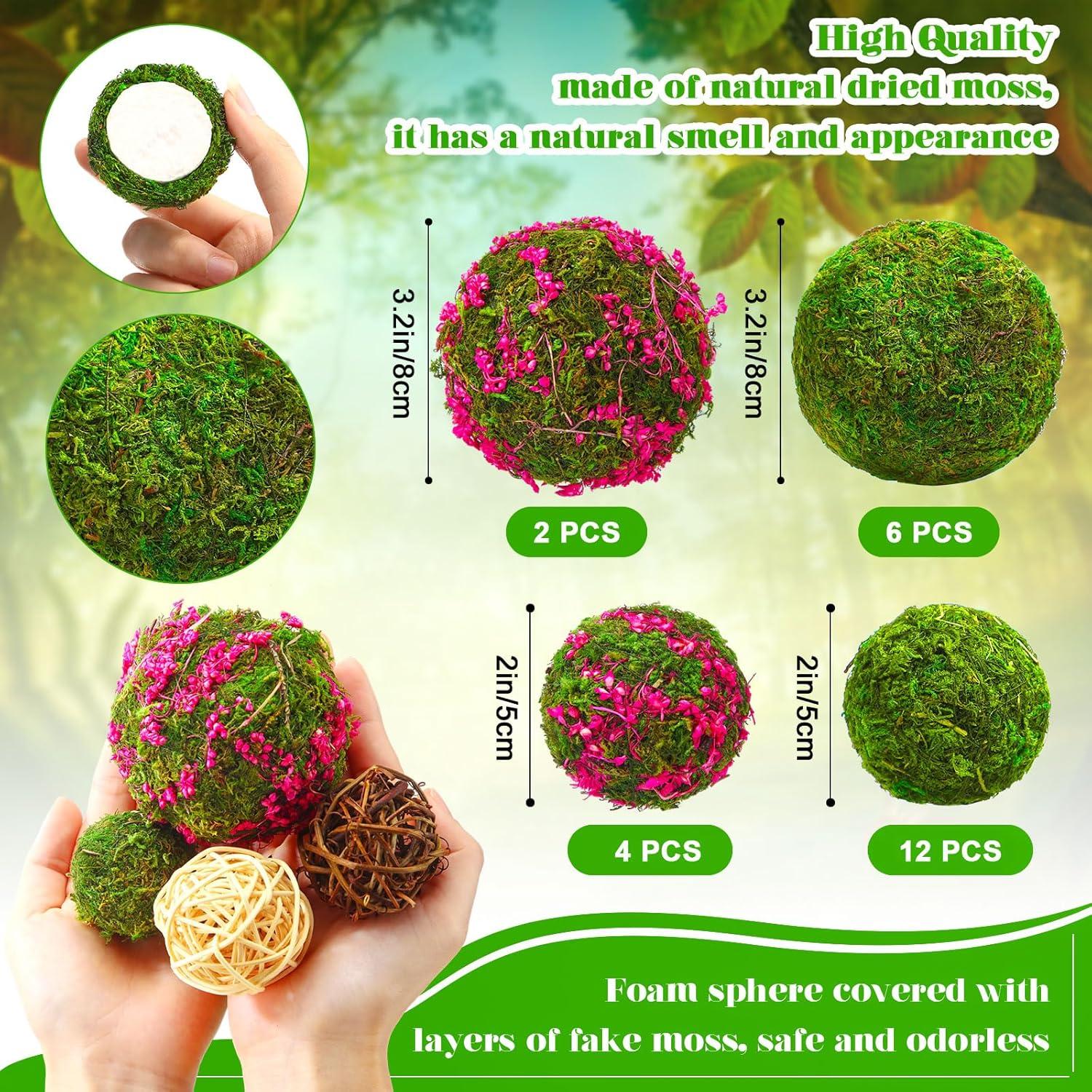 Yunsailing 36 Pcs Bolas Decorativas de Musgo y Mimbre 7-8 cm