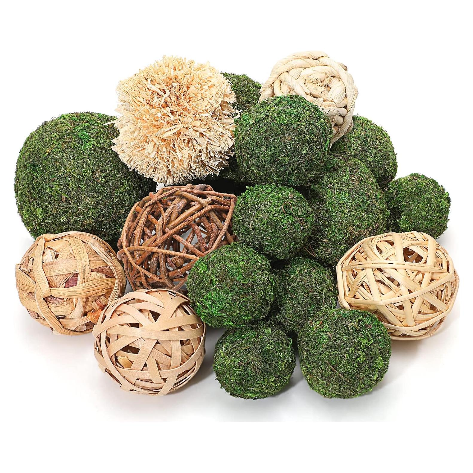 Jetec 18 Piezas Bolas Decorativas de Musgo y Ratán para Jarrón