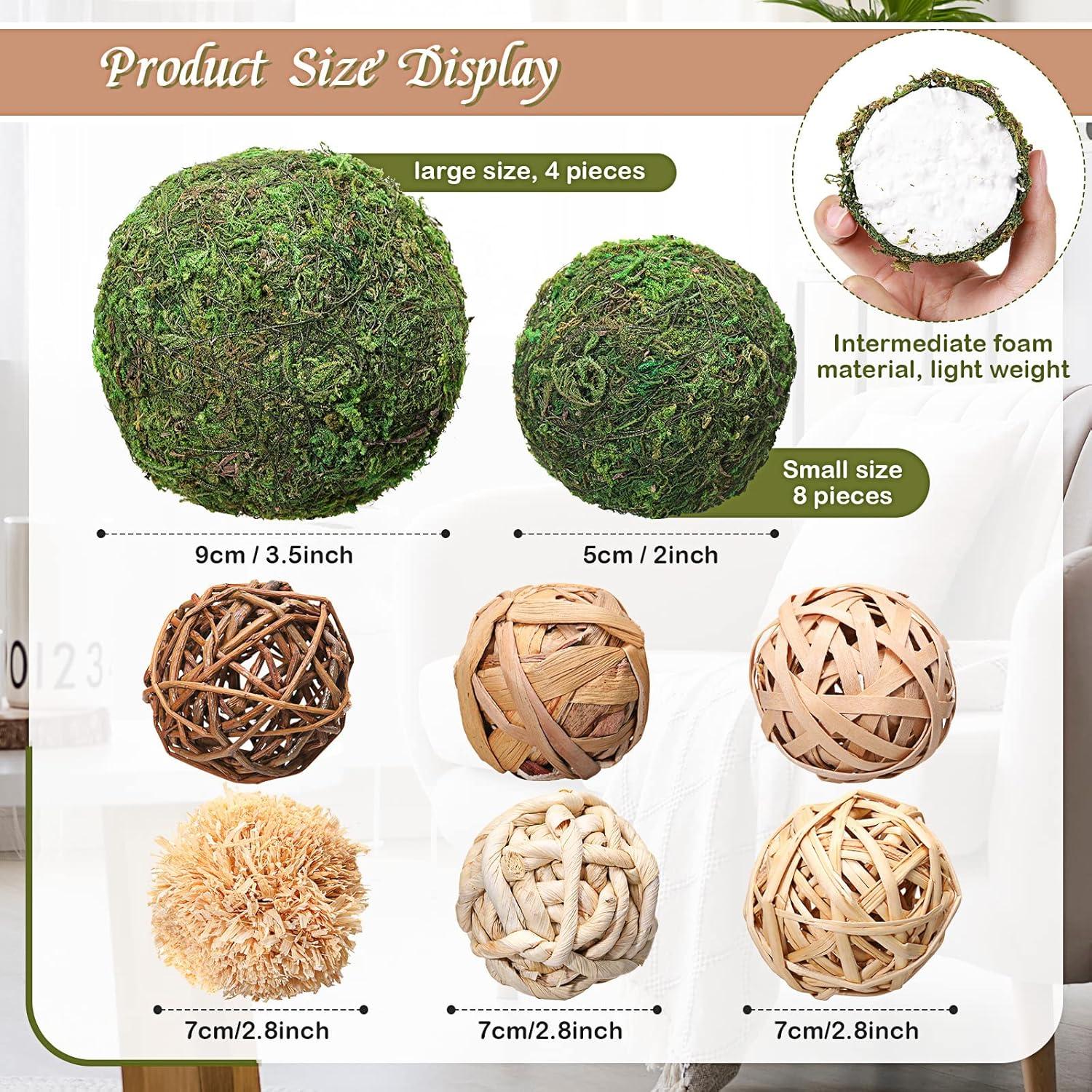Jetec 18 Piezas Bolas Decorativas de Musgo y Ratán para Jarrón
